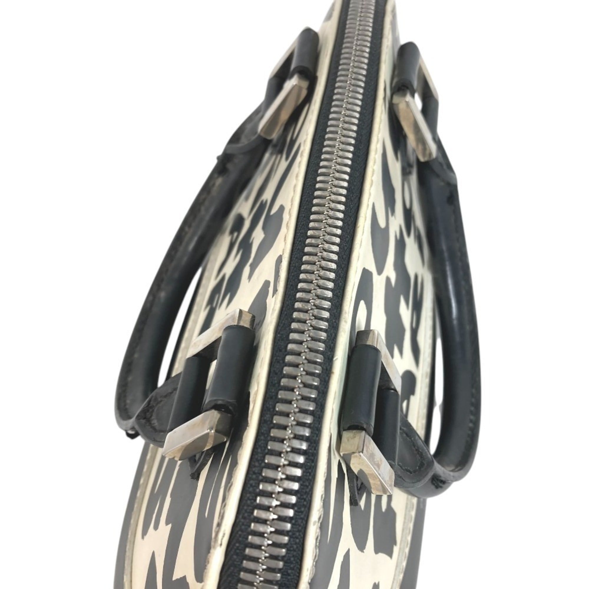 Louis Vuitton Black White Leather Handbag Tote Bag (Pre-Owned)