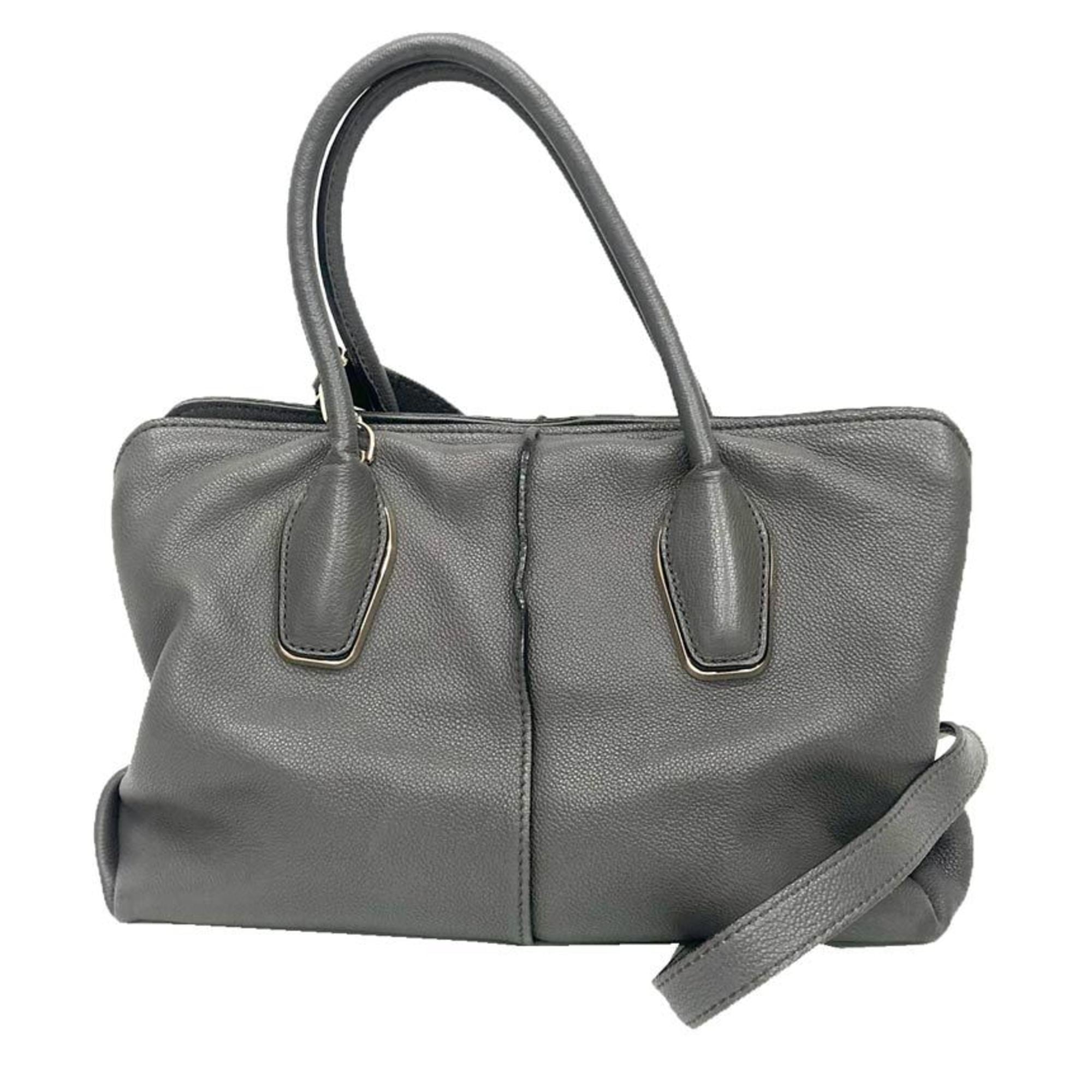 Tod's Gray Leather Handbag Shoulder Bag (Pre-Owned)