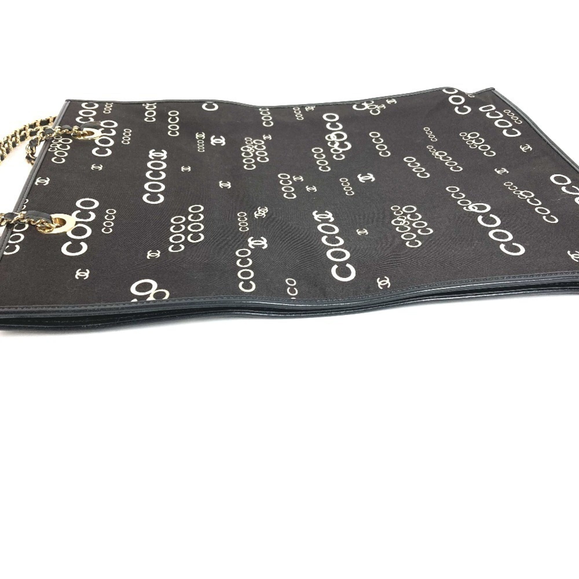 Chanel Black White Leather Canvas Shoulder Bag Tote Bag (Pre-Owned)