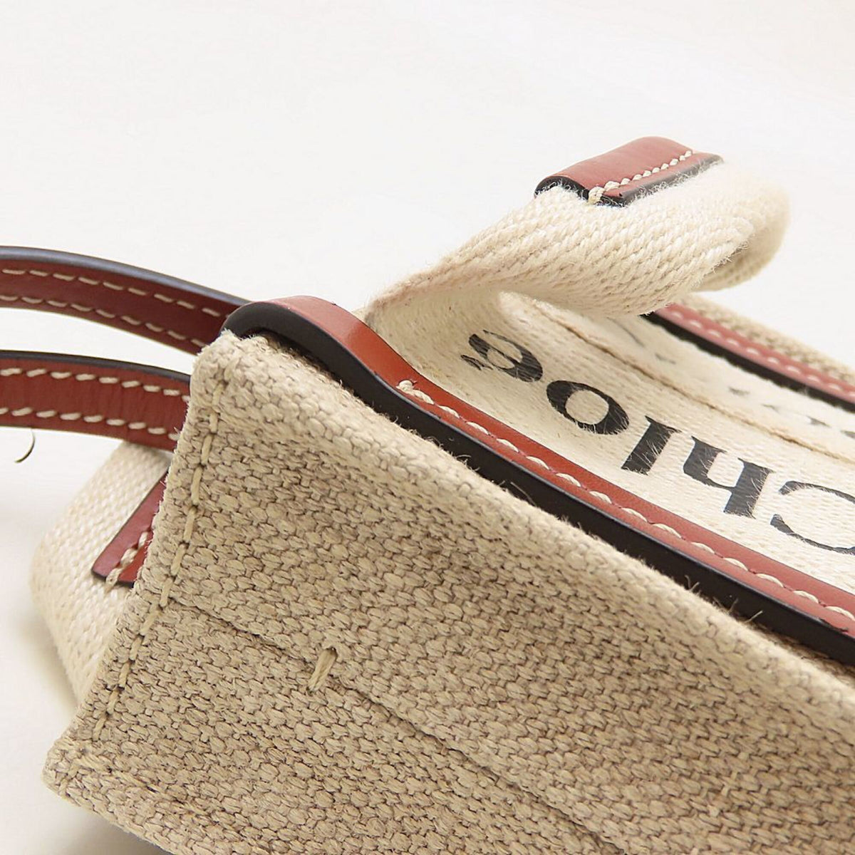 Chloé Brown White Linen Leather Shoulder Bag (Pre-Owned)