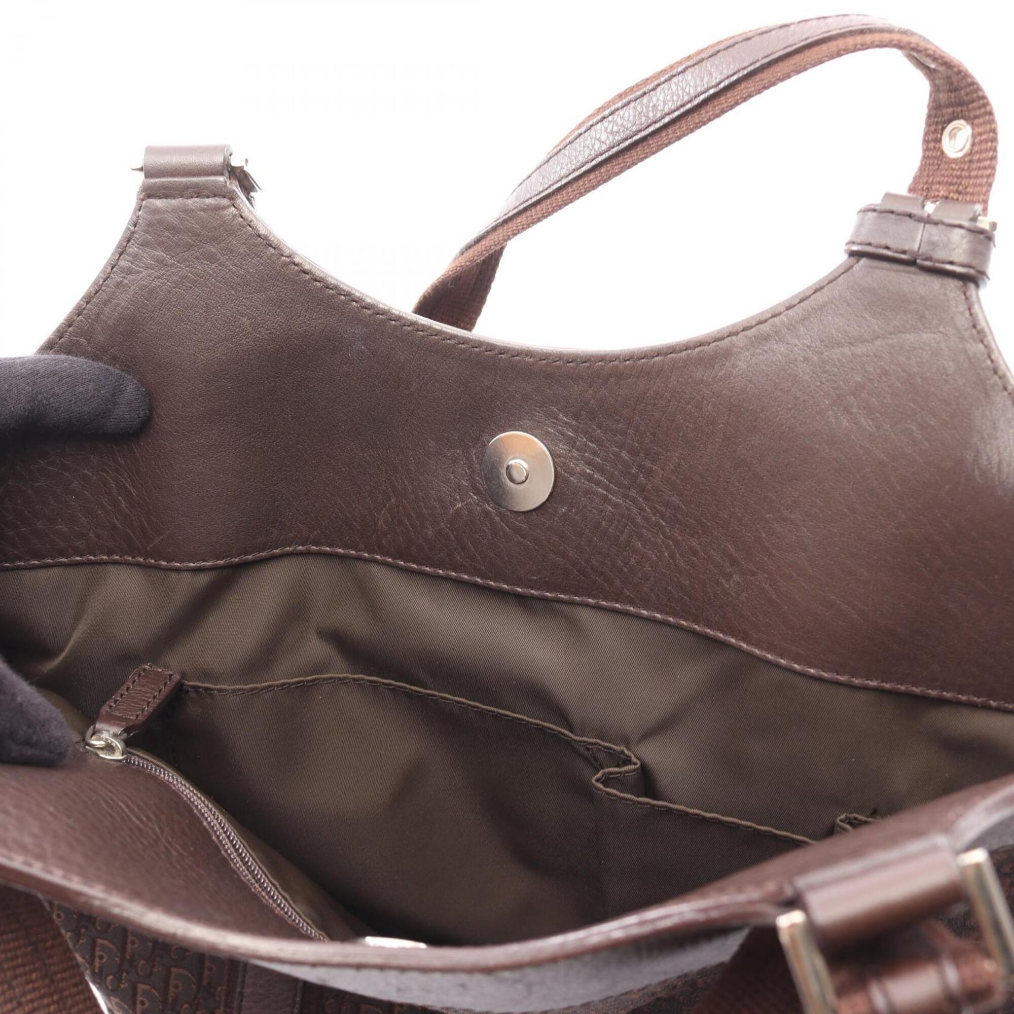 Christian Dior Brown Canvas Leather Handbag Tote Bag (Pre-Owned)