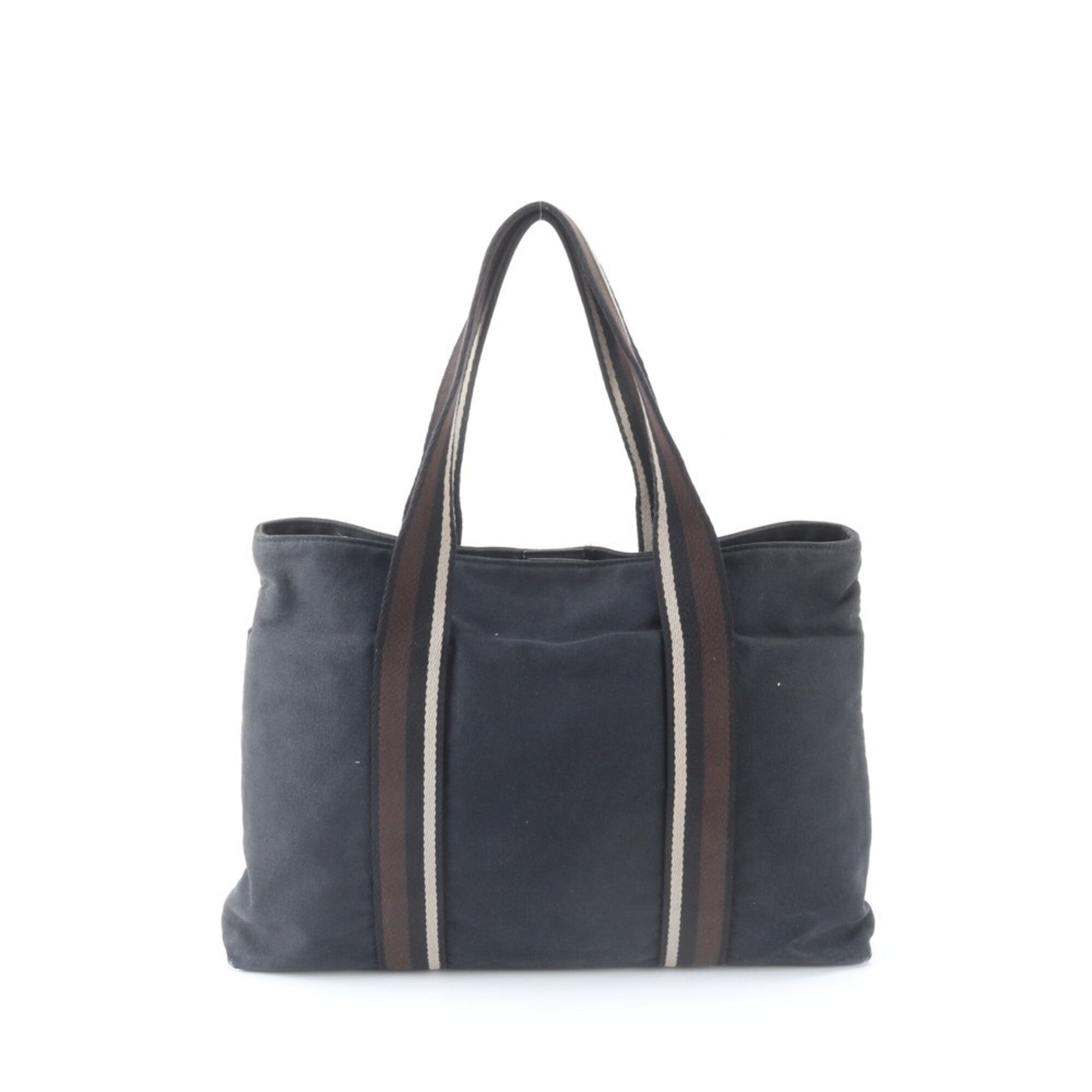 Hermes Black Leather Canvas Handbag Tote Bag (Pre-Owned)
