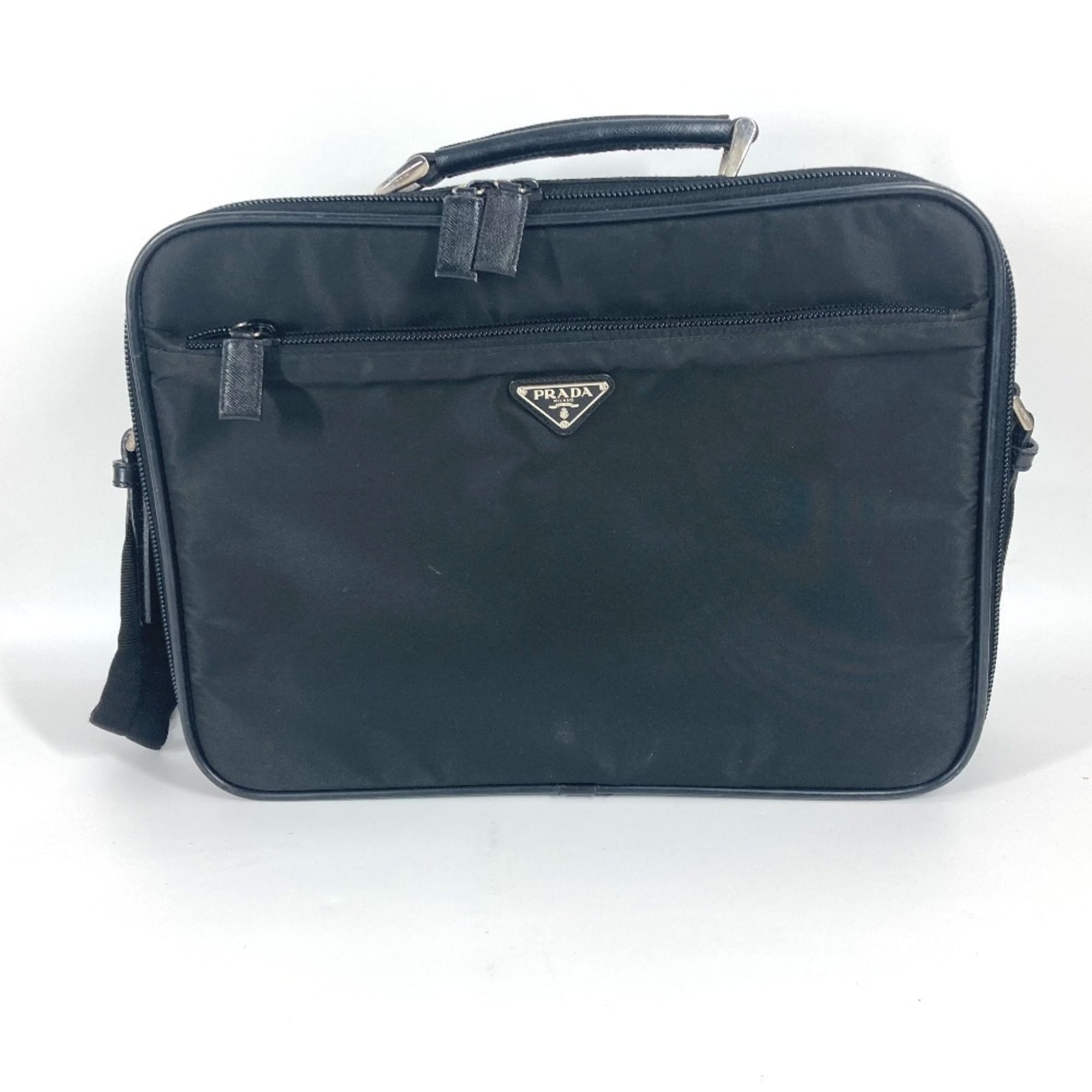 Prada Black Leather Nylon Handbag Shoulder Bag (Pre-Owned)