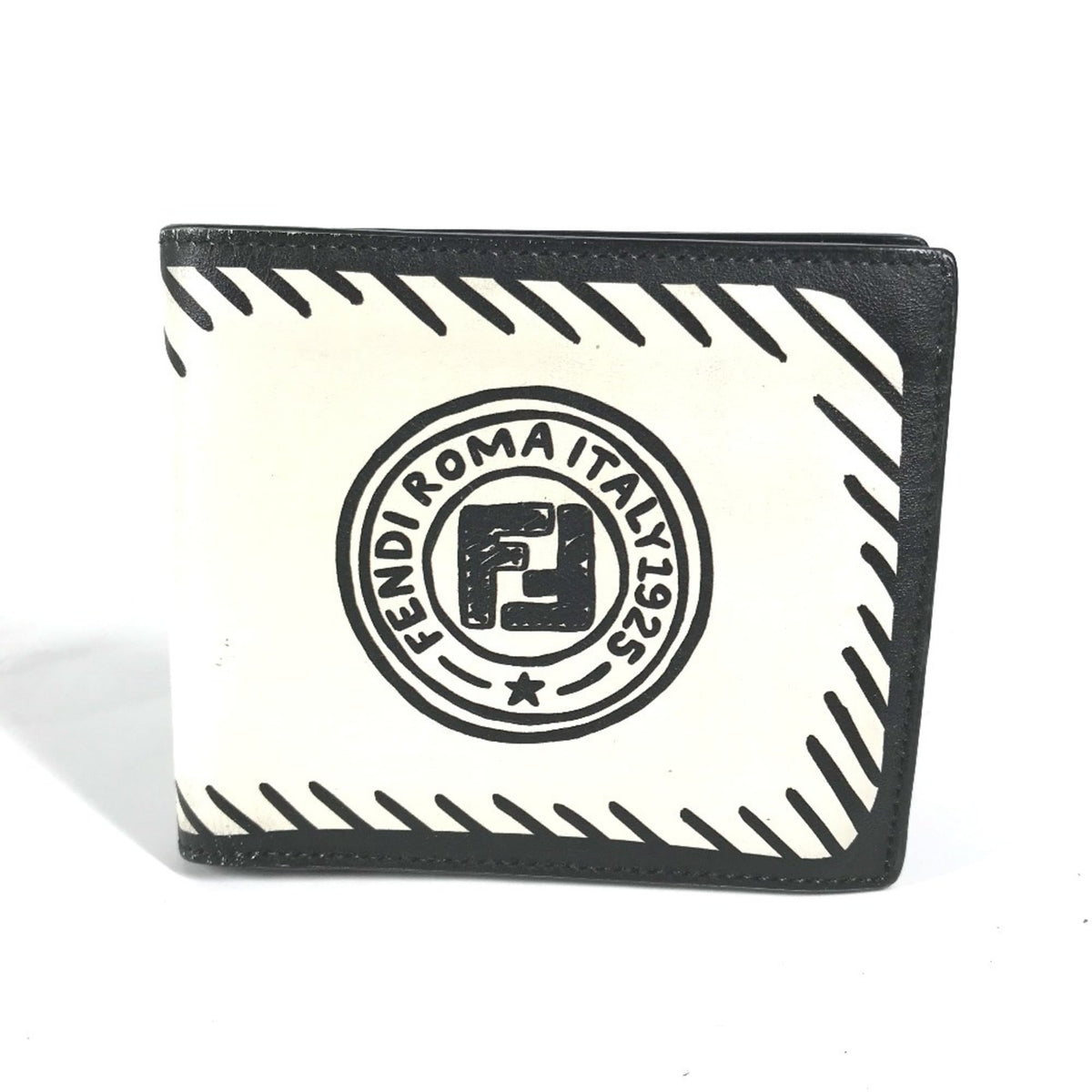 Fendi Black White Leather Bill Wallet (Bi-Fold) (Pre-Owned)