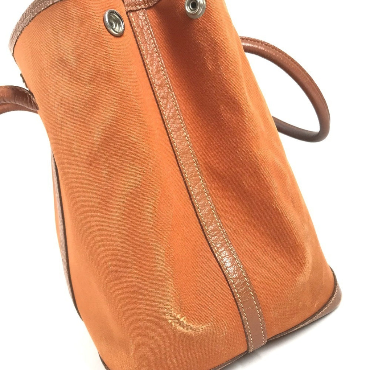 Hermes Orange Leather Canvas Shoulder Bag Tote Bag (Pre-Owned)