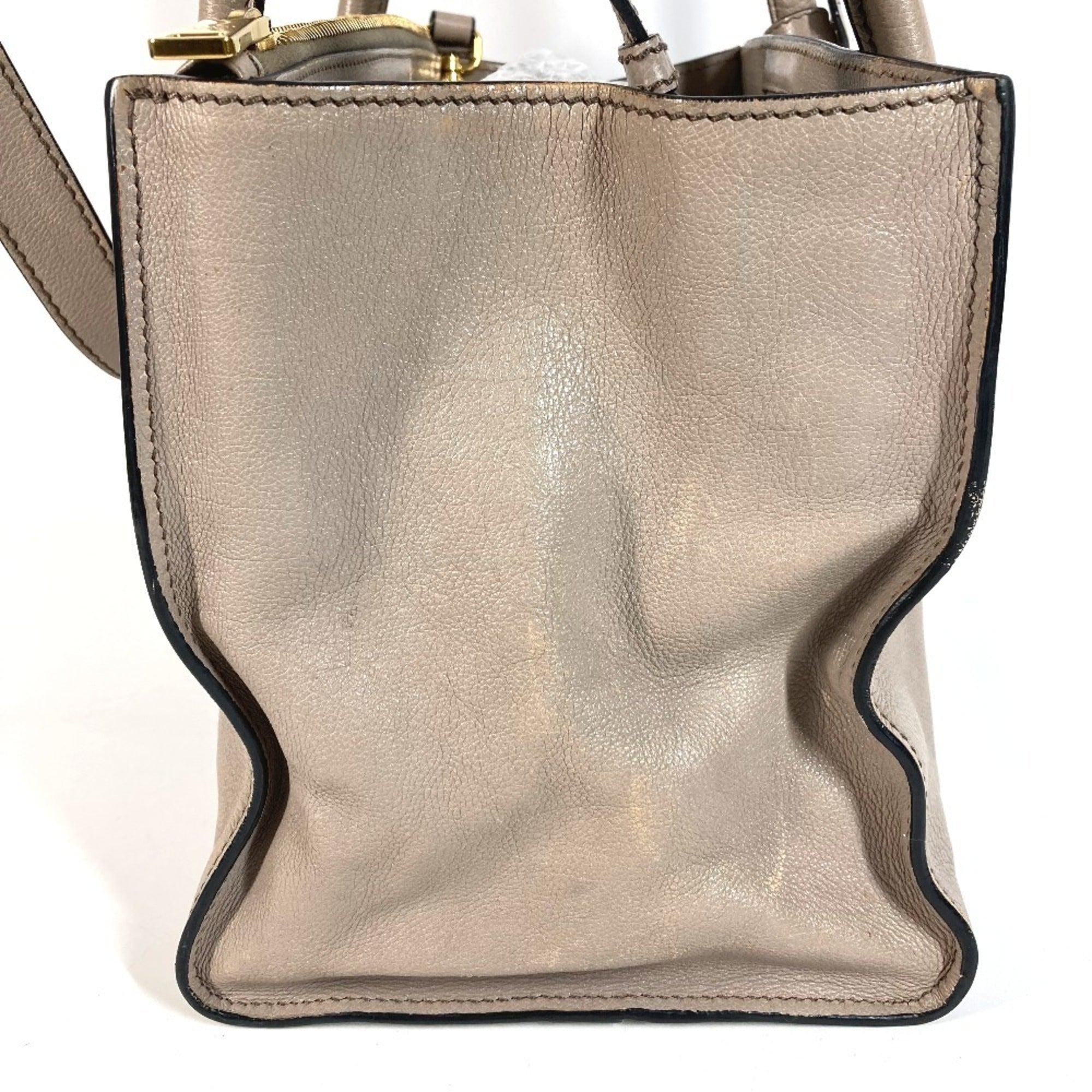 Prada Beige Leather Handbag Shoulder Bag Tote Bag (Pre-Owned)