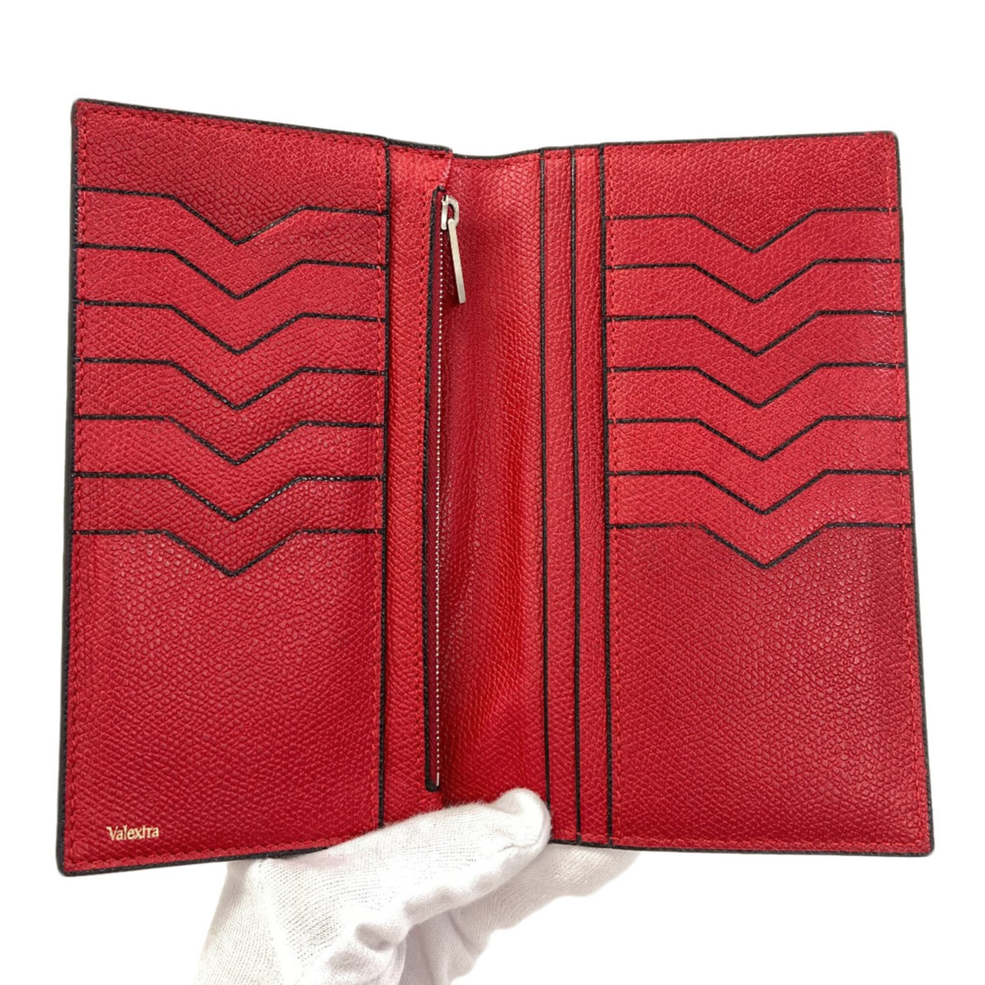 Valextra Red Color Leather Long Wallet (Bi-Fold) (Pre-Owned)