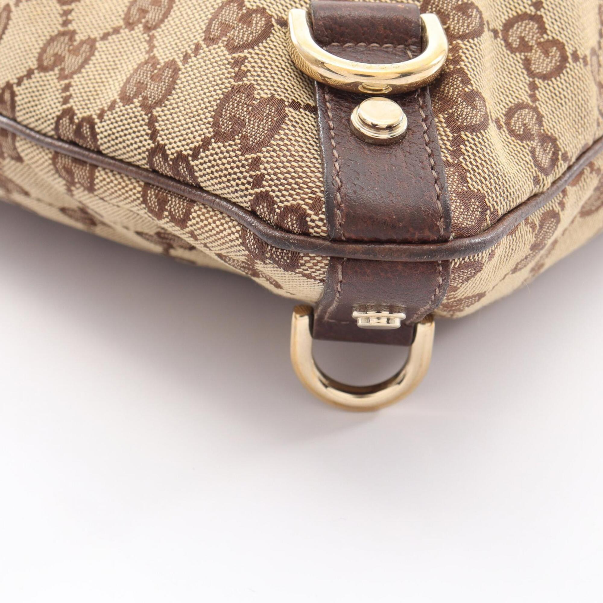 Gucci Beige Brown Canvas Leather Handbag Shoulder Bag (Pre-Owned)