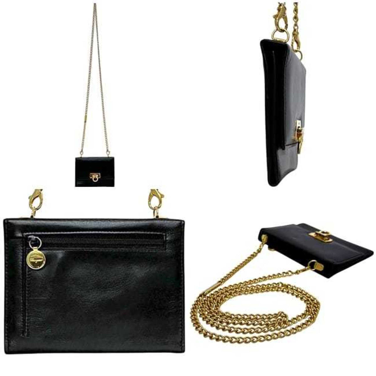 Salvatore Ferragamo Black Leather Chain/Shoulder Wallet (Pre-Owned)