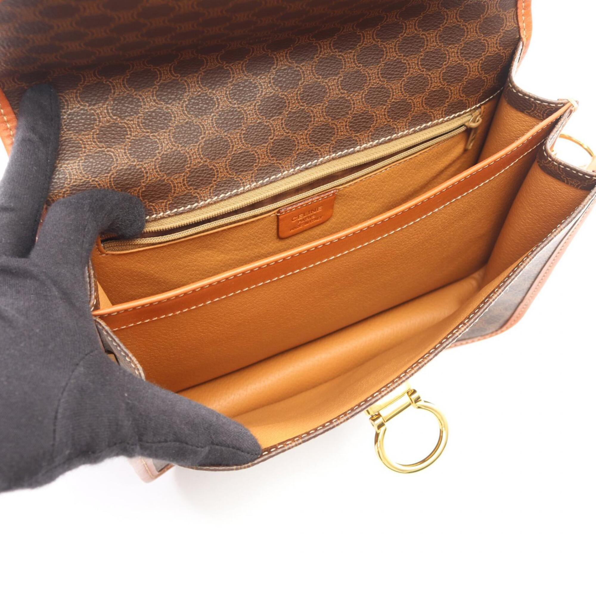 Celine Brown Coated Canvas Leather Shoulder Bag (Pre-Owned)