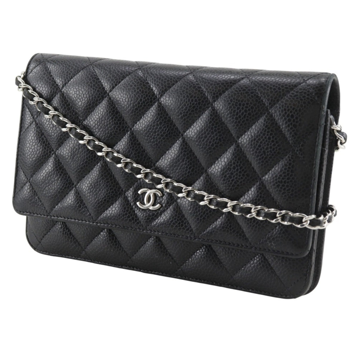 Chanel Black Grained Calfskin Chain/Shoulder Wallet (Pre-Owned)