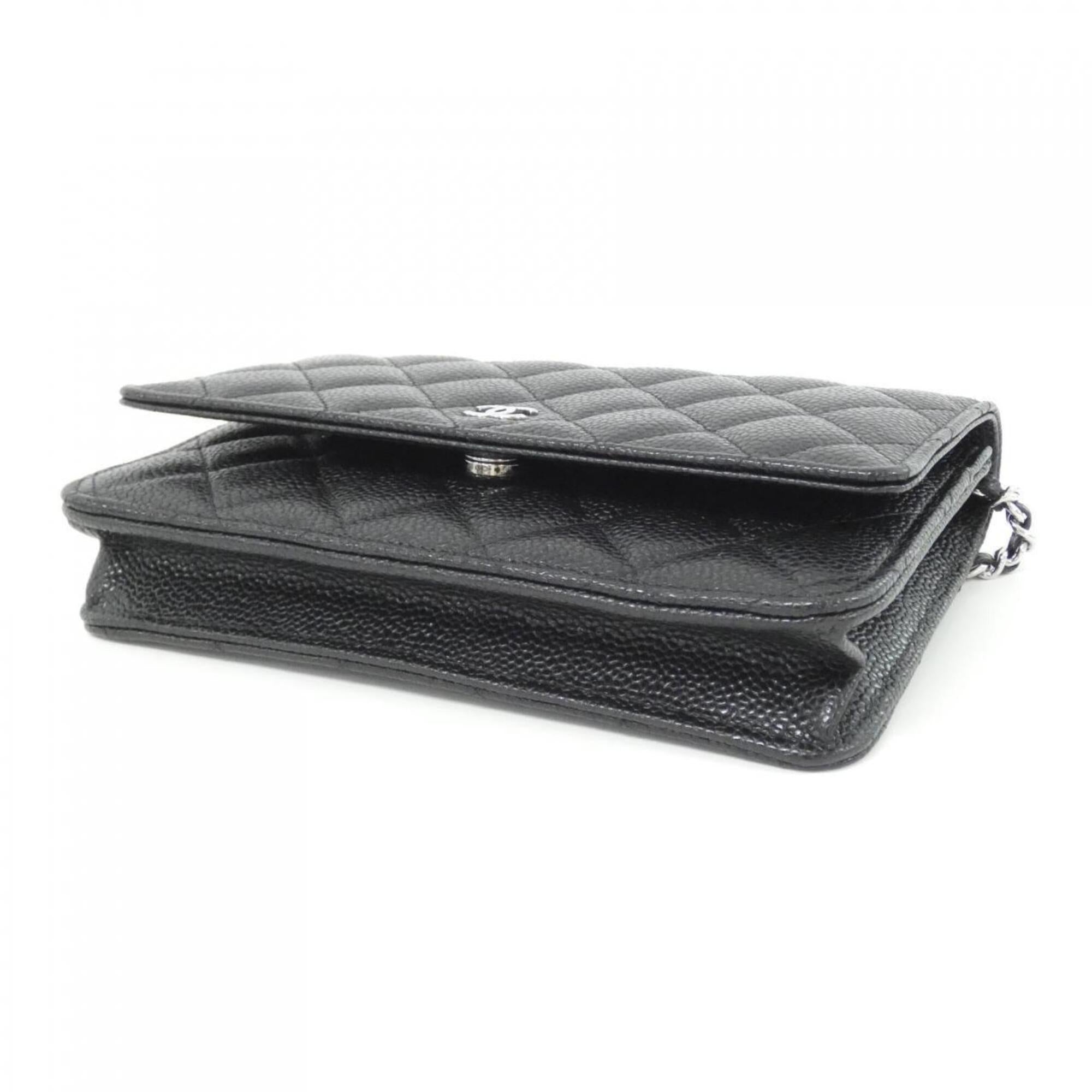 Chanel Black Bordeaux Grained Calfskin Chain/Shoulder Wallet (Pre-Owned)
