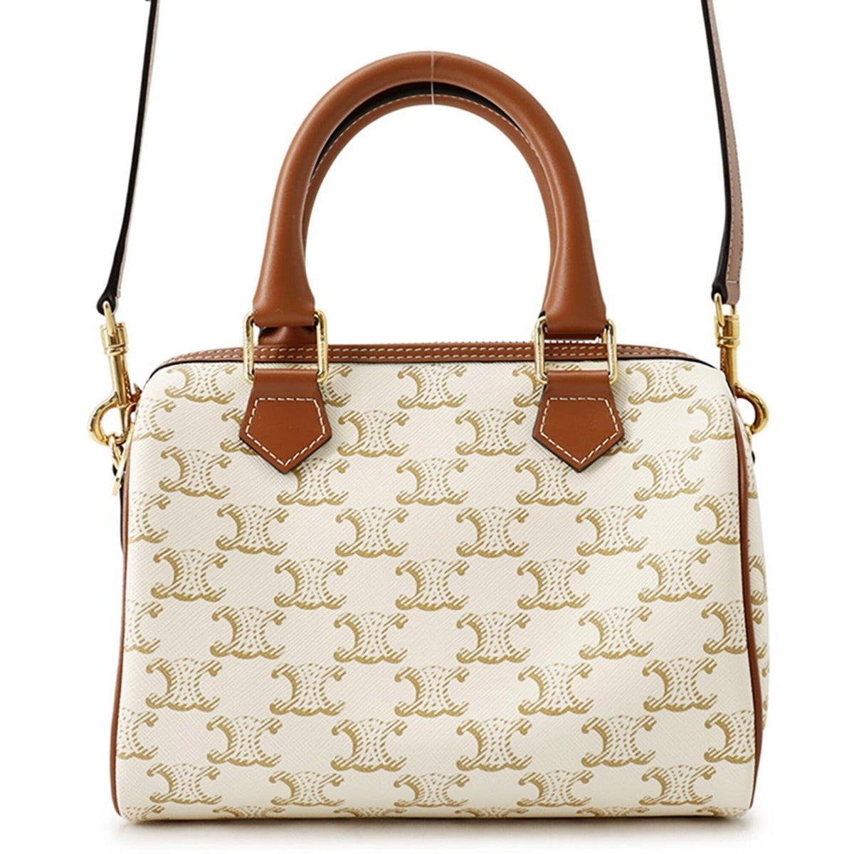 Celine Beige Brown Pvc Leather Boston Bag Handbag (Pre-Owned)