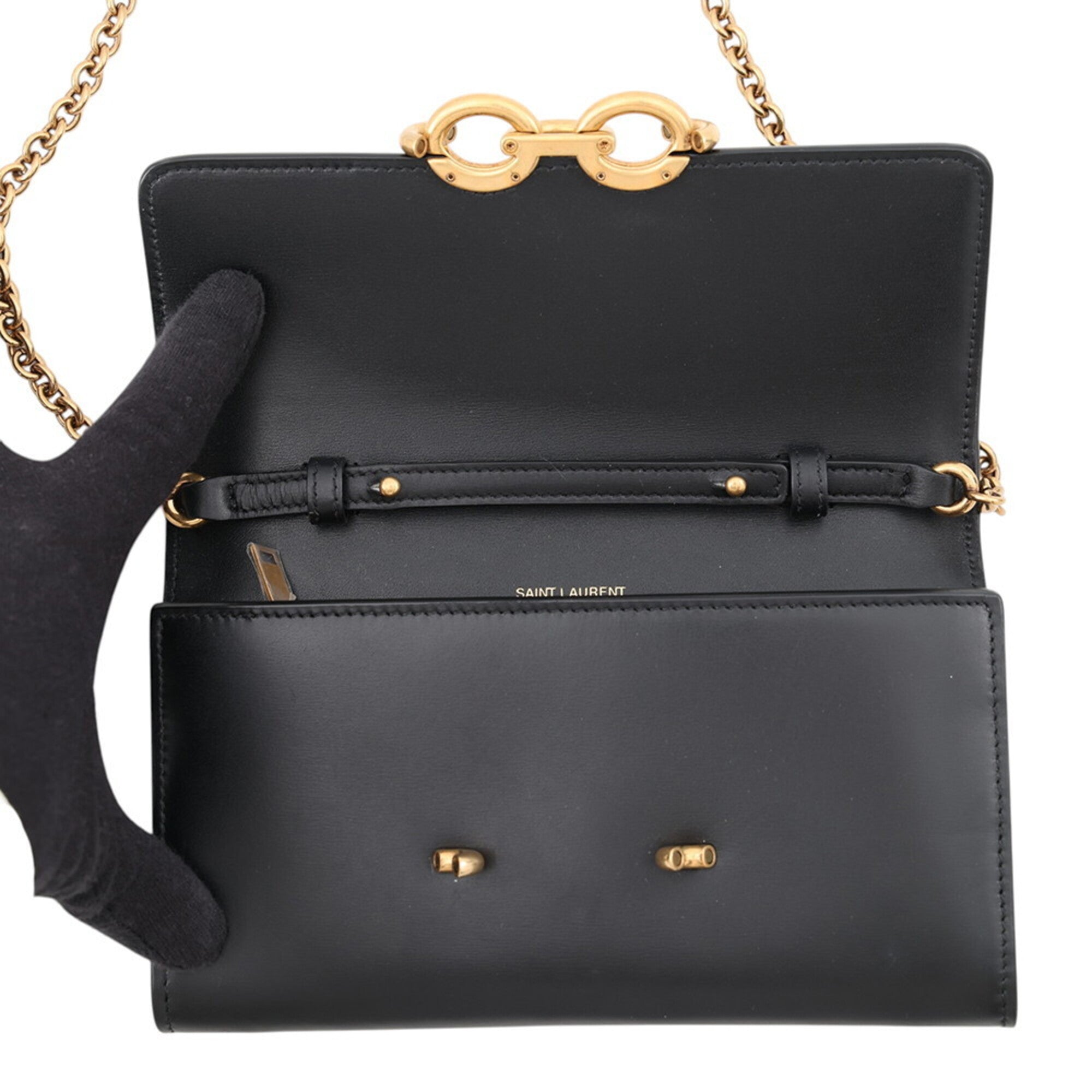 Yves Saint Laurent Black Leather Chain/Shoulder Wallet (Pre-Owned)