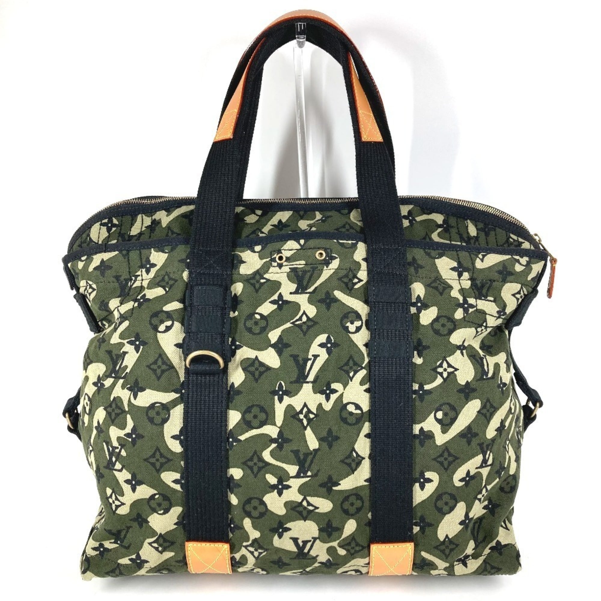 Louis Vuitton Black Green Leather Canvas Boston Bag Shoulder Bag Tote Bag (Pre-Owned)