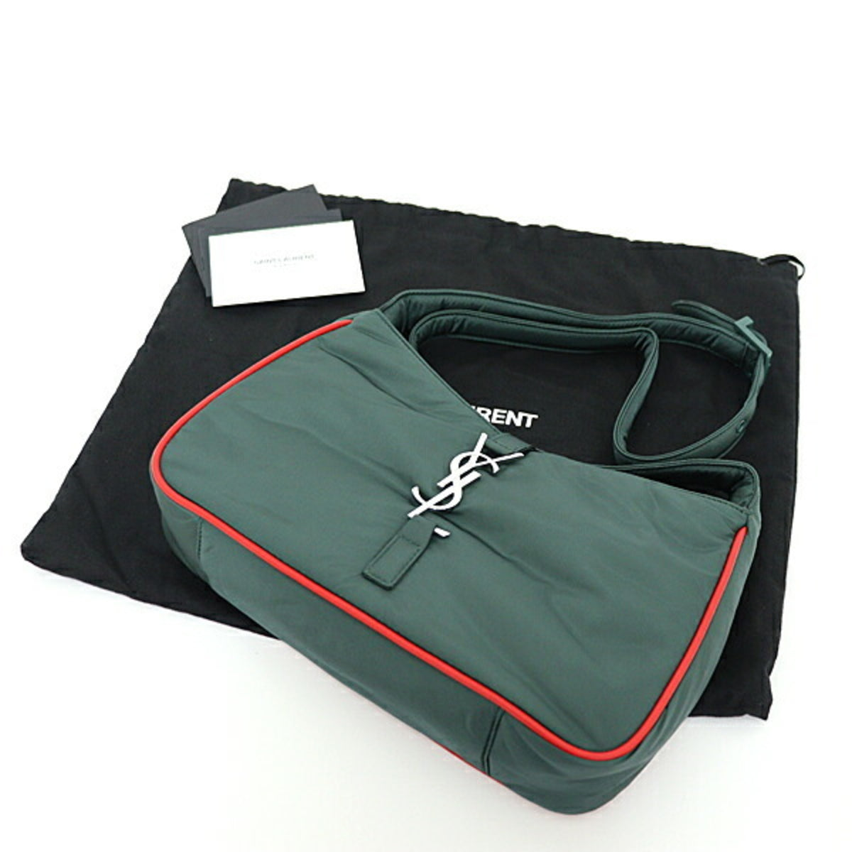 Saint Laurent Green Khaki Red Color Leather Shoulder Bag (Pre-Owned)
