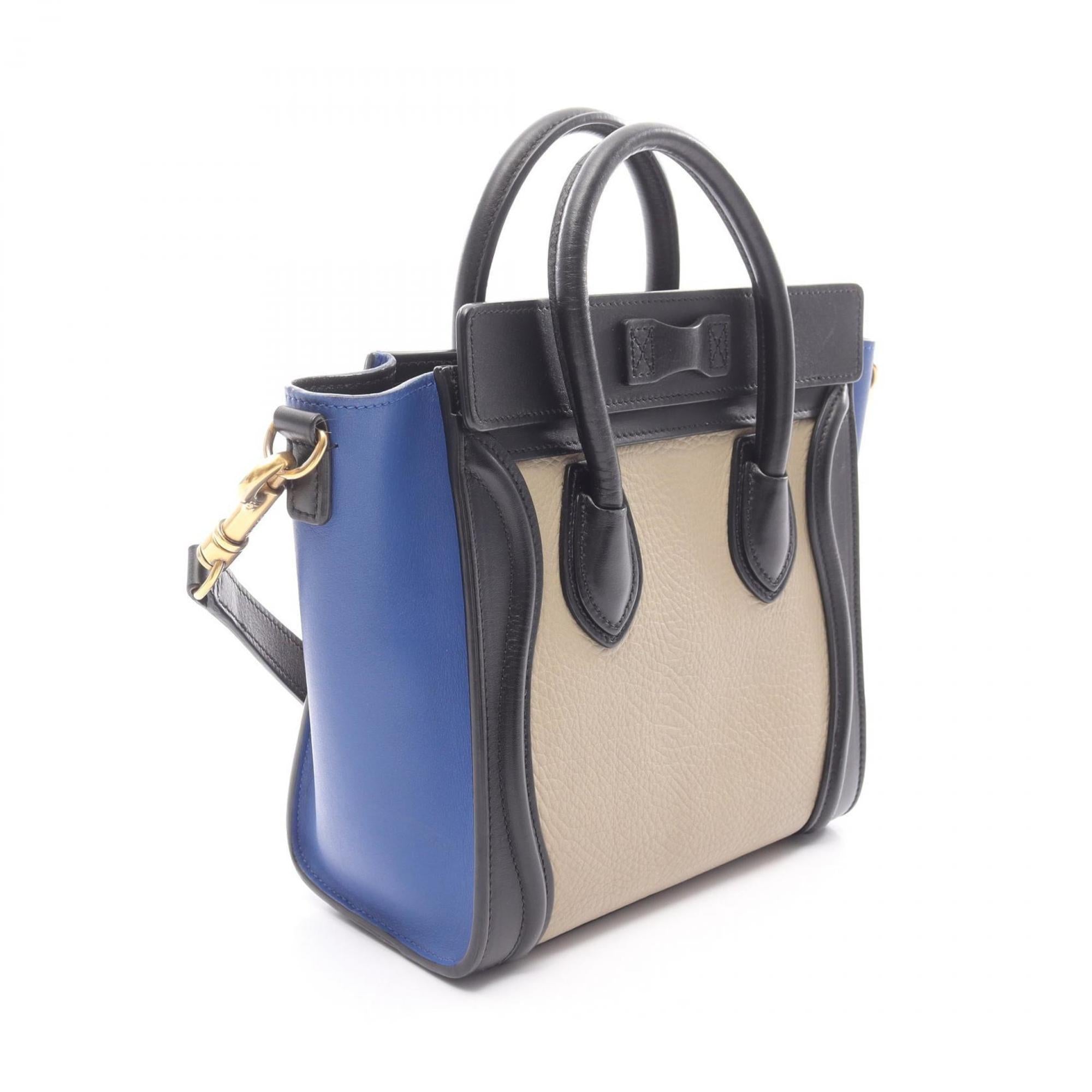 Celine Beige Black Blue Leather Handbag (Pre-Owned)