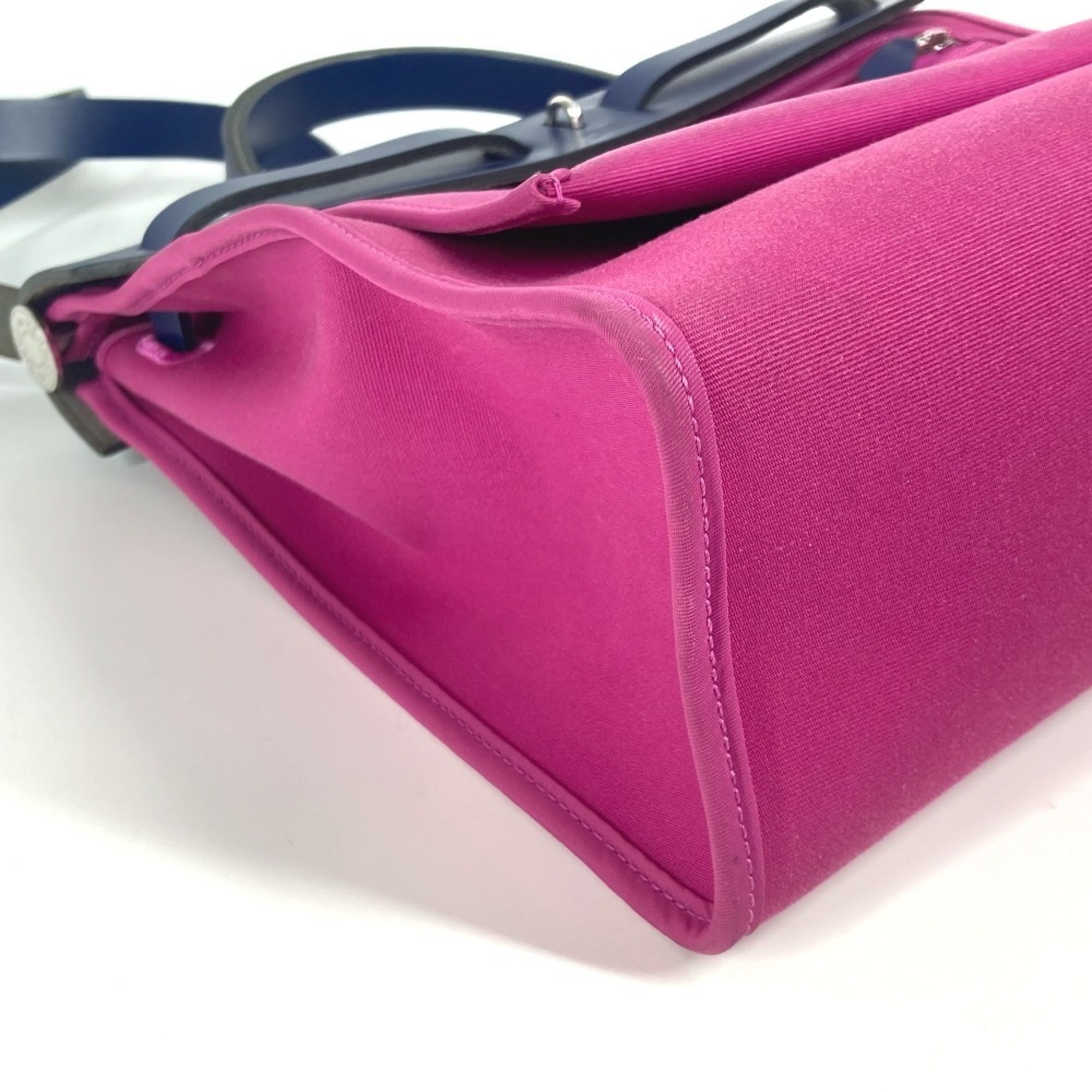 Hermes Blue Pink Toile Officier Vache Leather Handbag Shoulder Bag (Pre-Owned)