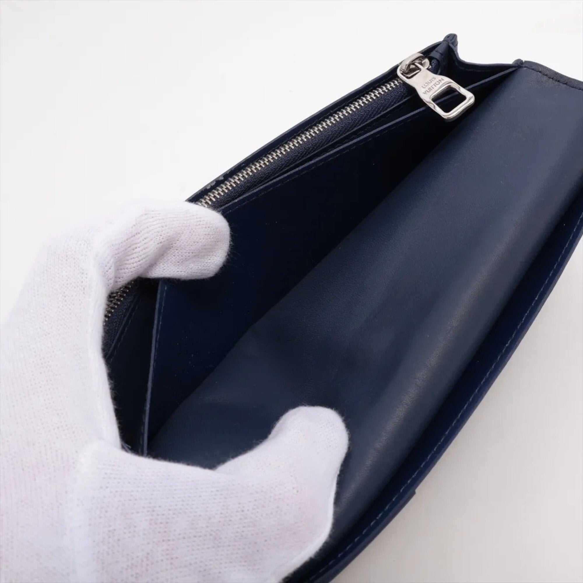 Louis Vuitton Navy Leather Coated Canvas Long Wallet (Bi-Fold) (Pre-Owned)
