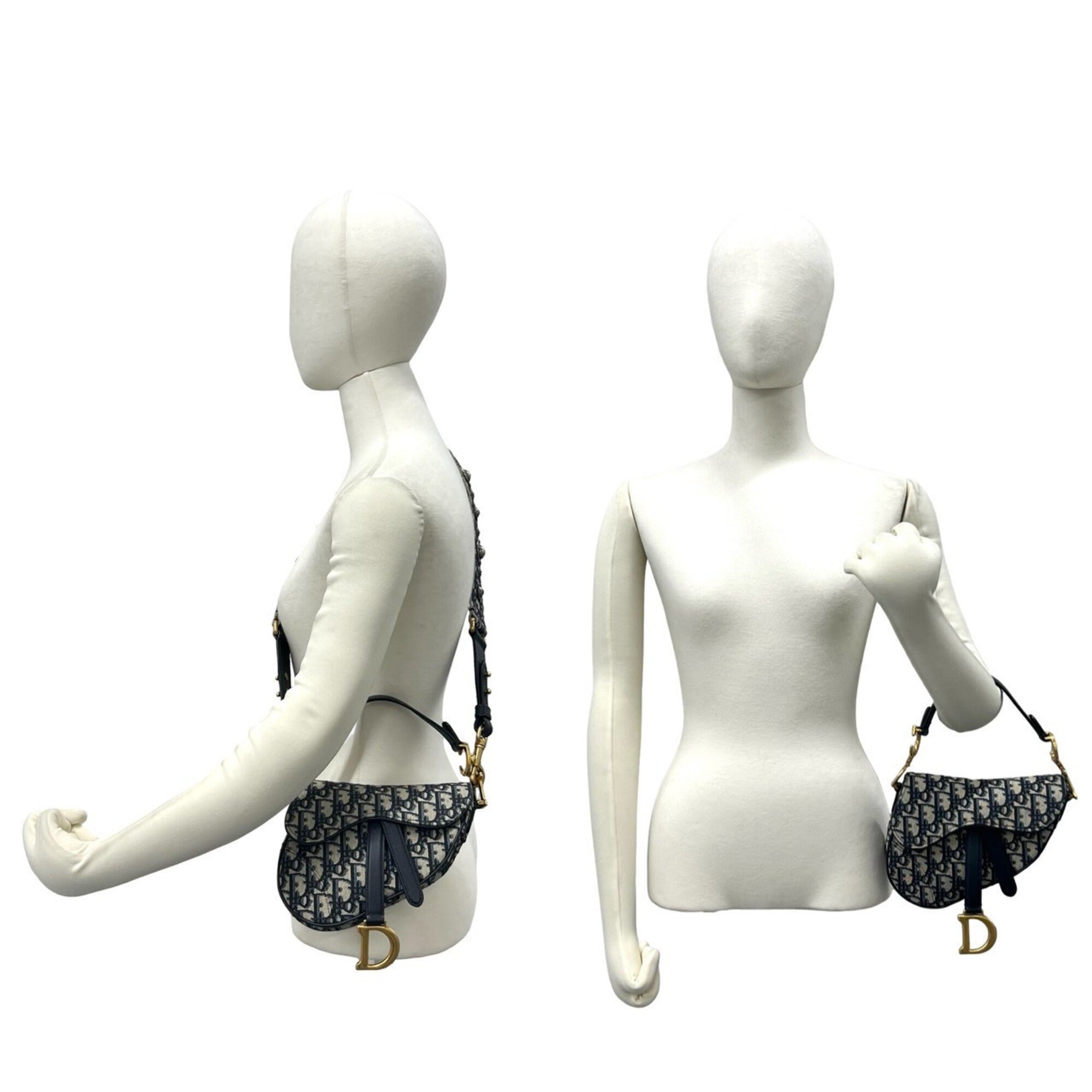 Christian Dior Navy Canvas Leather Handbag Saddle Bag Shoulder Bag (Pre-Owned)