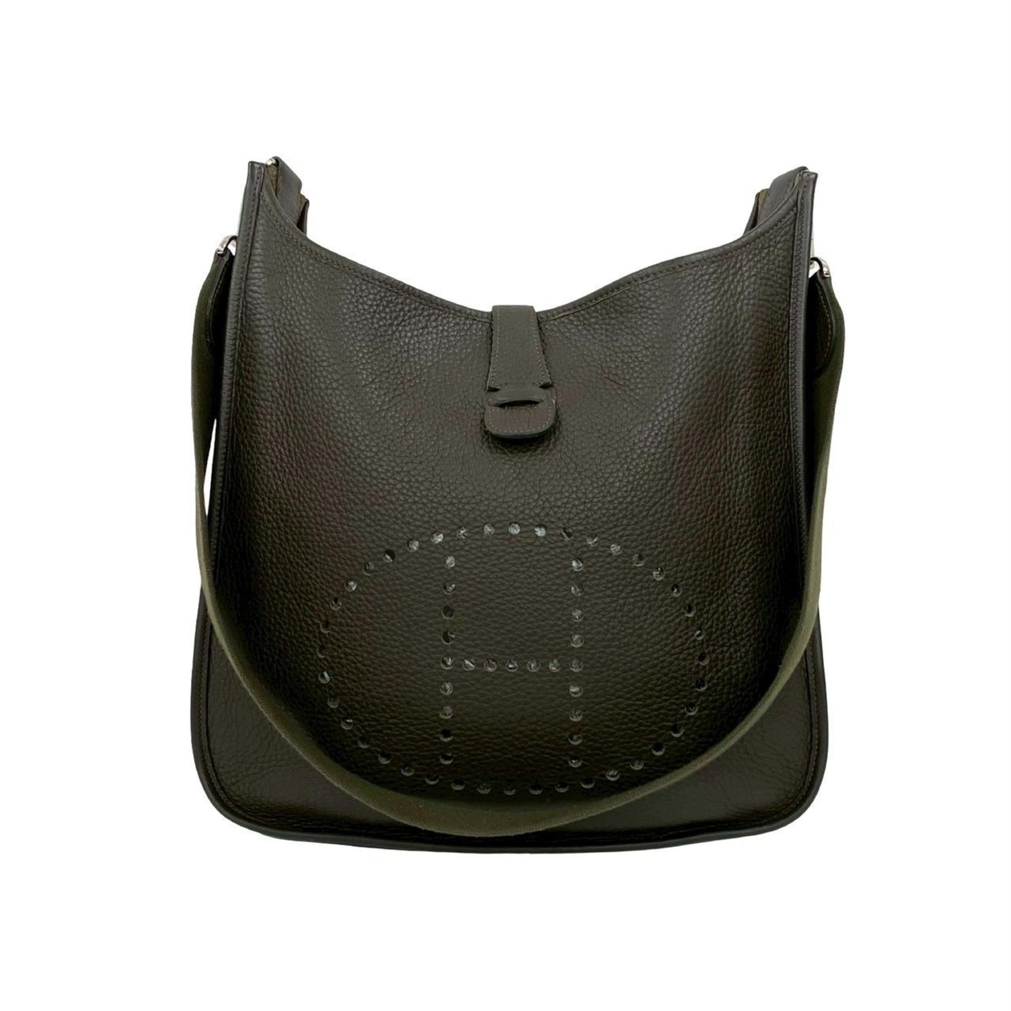 Hermes Khaki Taurillon Clemence Leather Pochette Shoulder Bag (Pre-Owned)