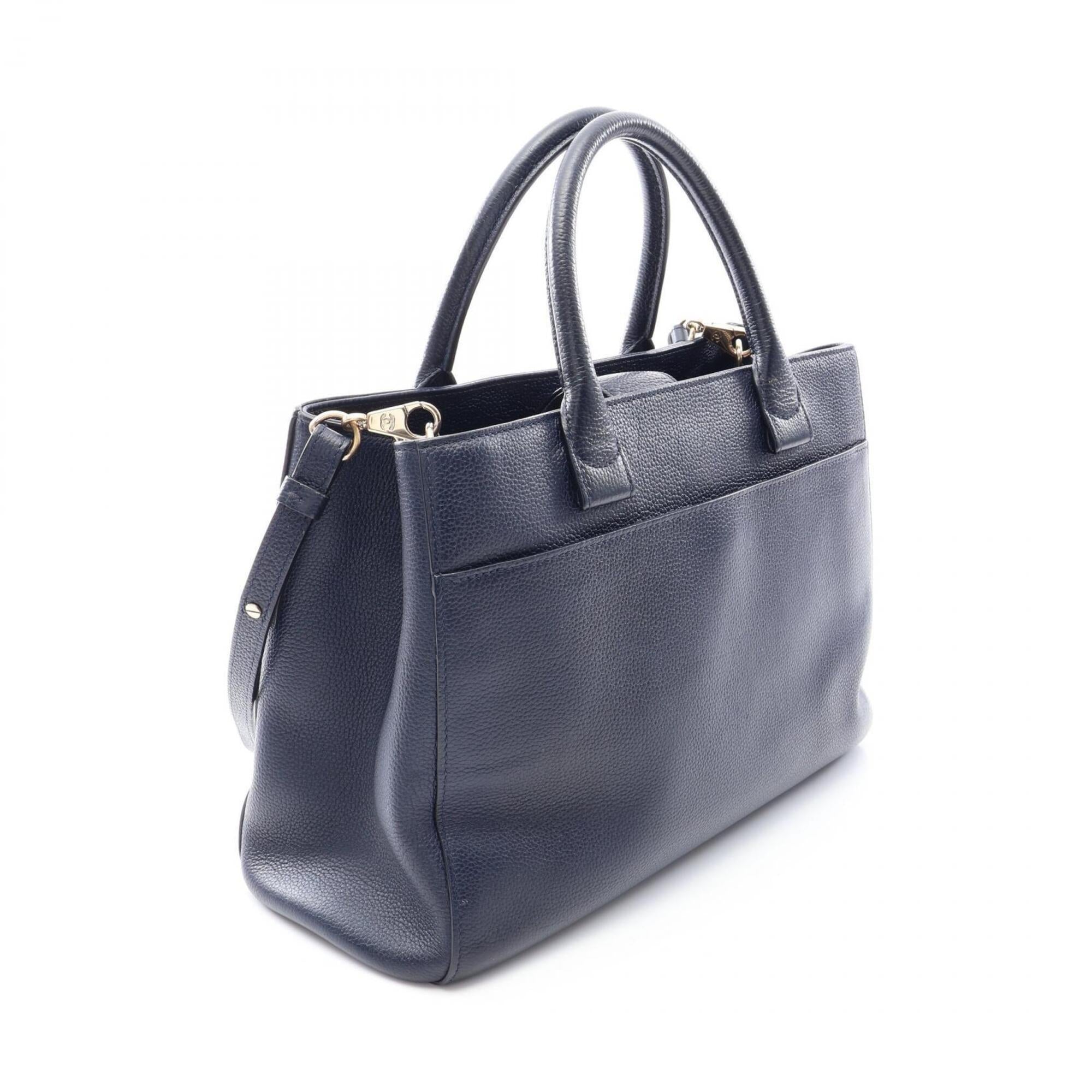 Chanel Navy Leather Handbag Tote Bag (Pre-Owned)