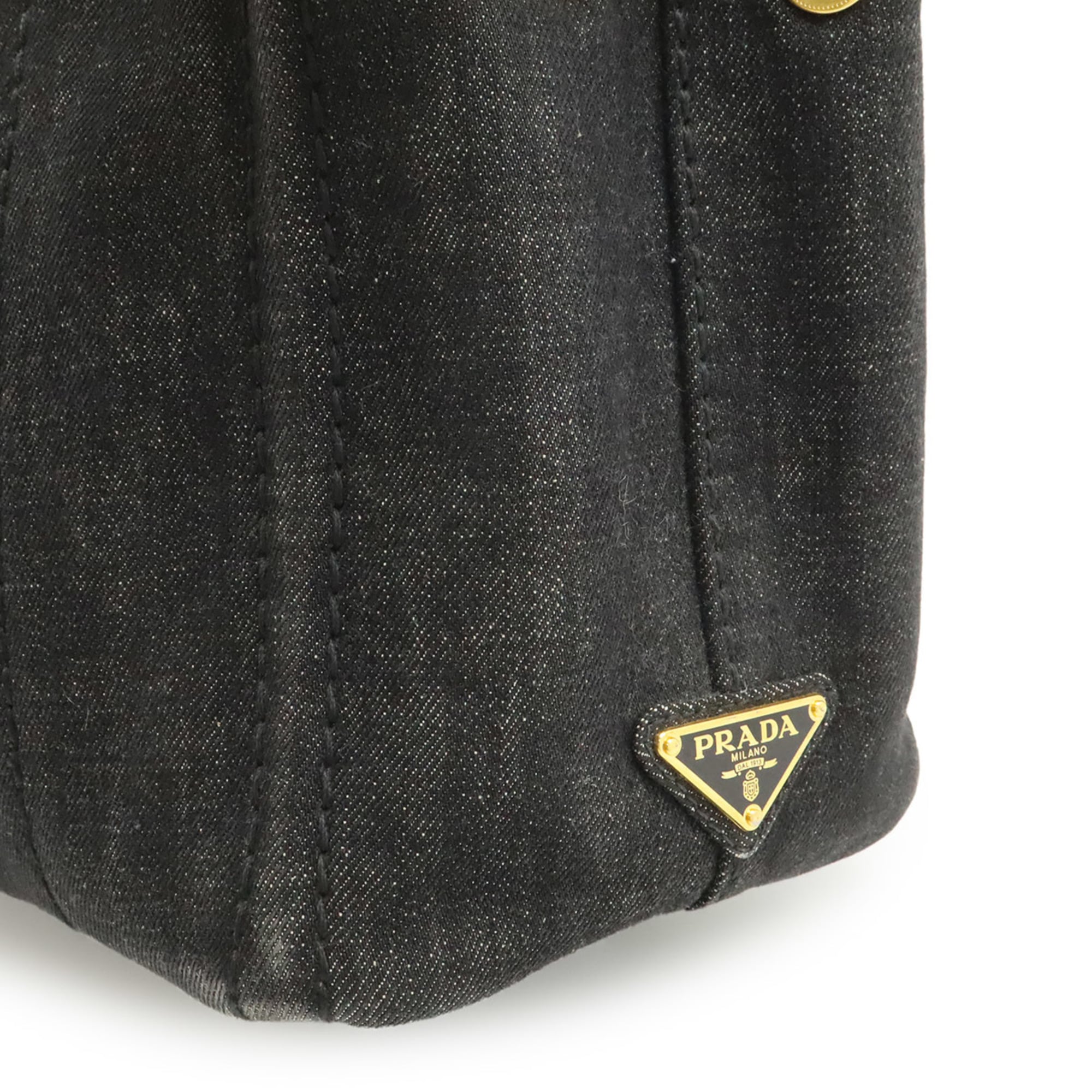Prada Canapa Black Nero Denim Handbag Tote Bag (Pre-Owned)