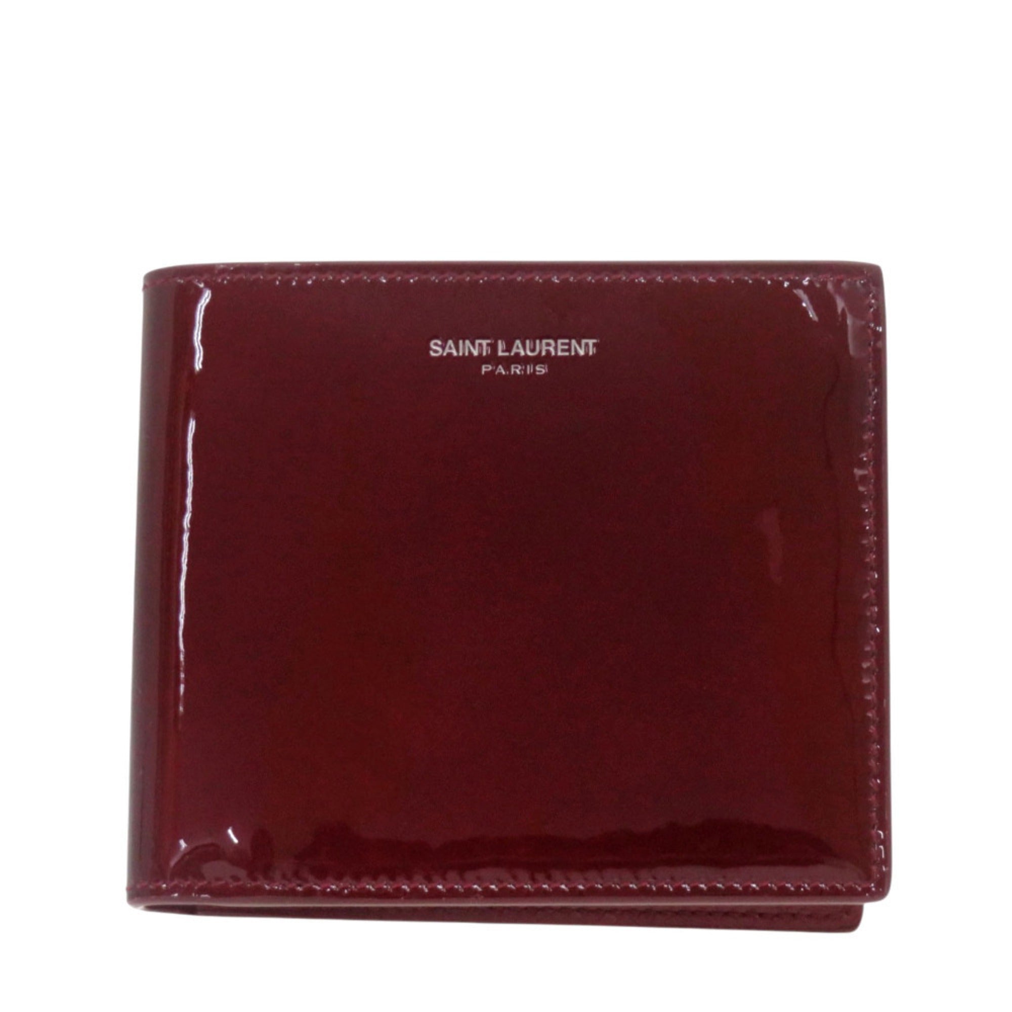 Yves Saint Laurent Bordeaux Red Color Patent Leather Wallet (Bi-Fold) (Pre-Owned)