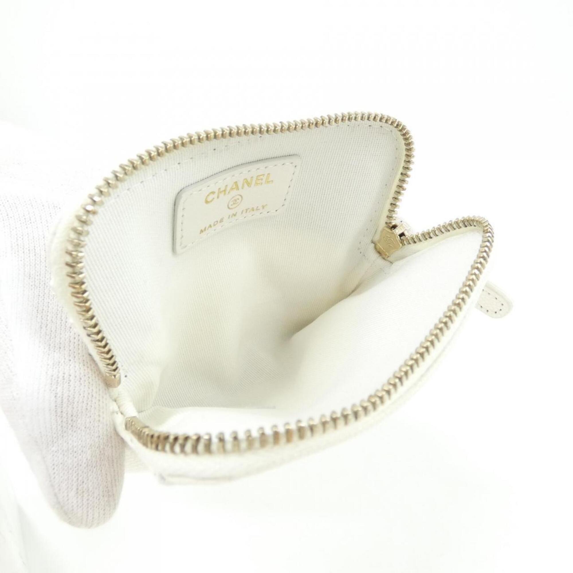 Chanel White Grained Calfskin Coin Purse/Coin Case (Pre-Owned)