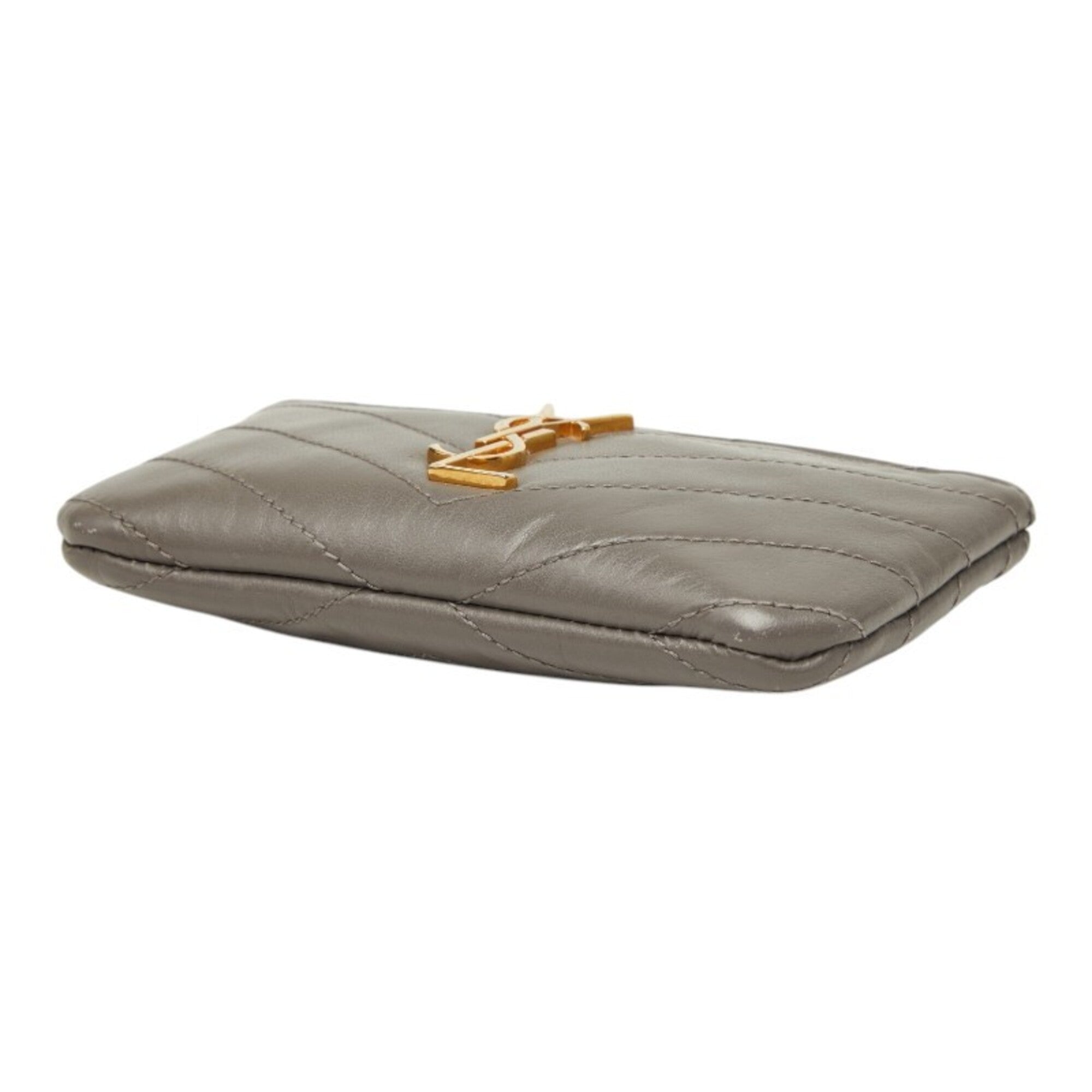 Saint Laurent Gray Leather Long Wallet (Bi-Fold) (Pre-Owned)