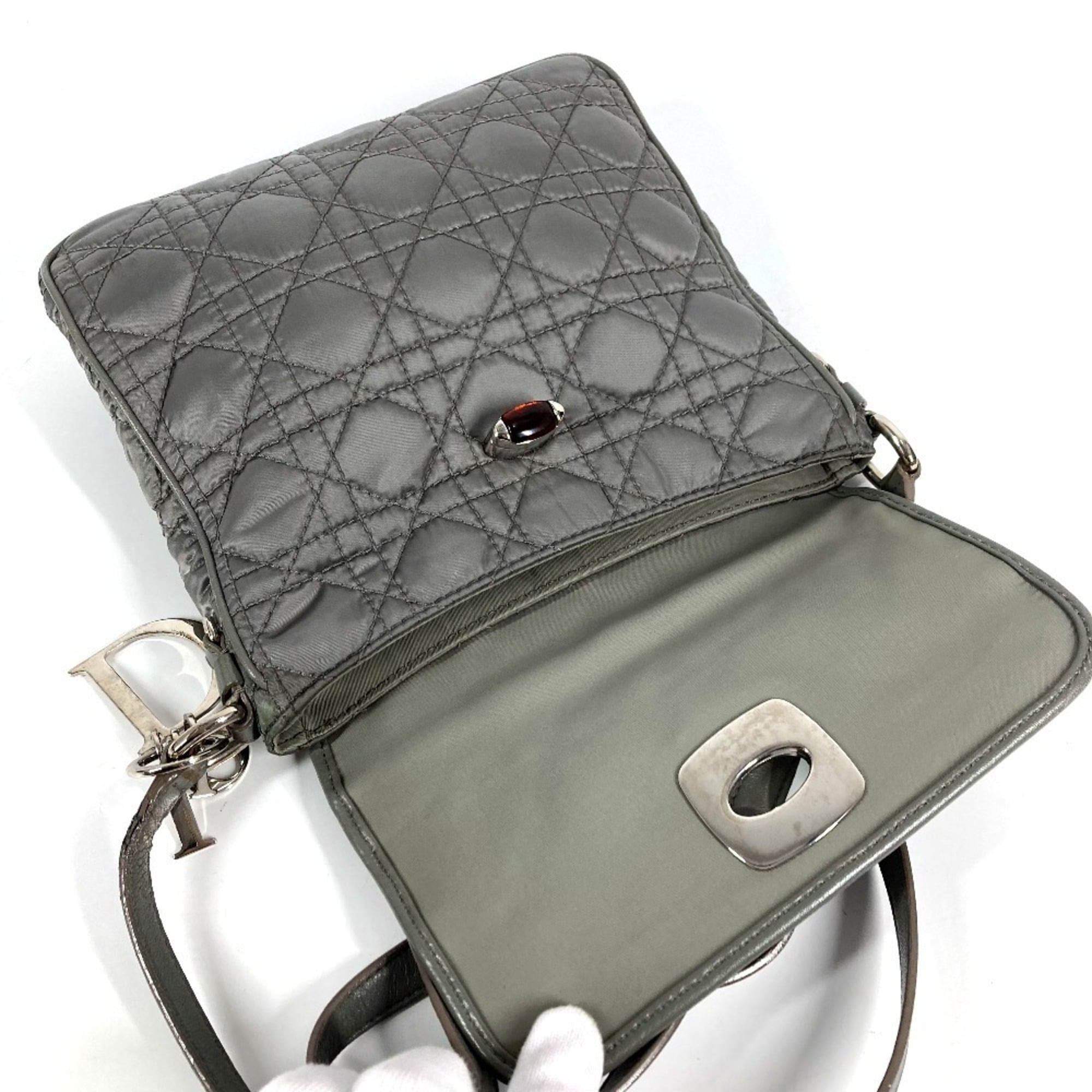 Christian Dior Gray Nylon Leather Pochette Shoulder Bag (Pre-Owned)