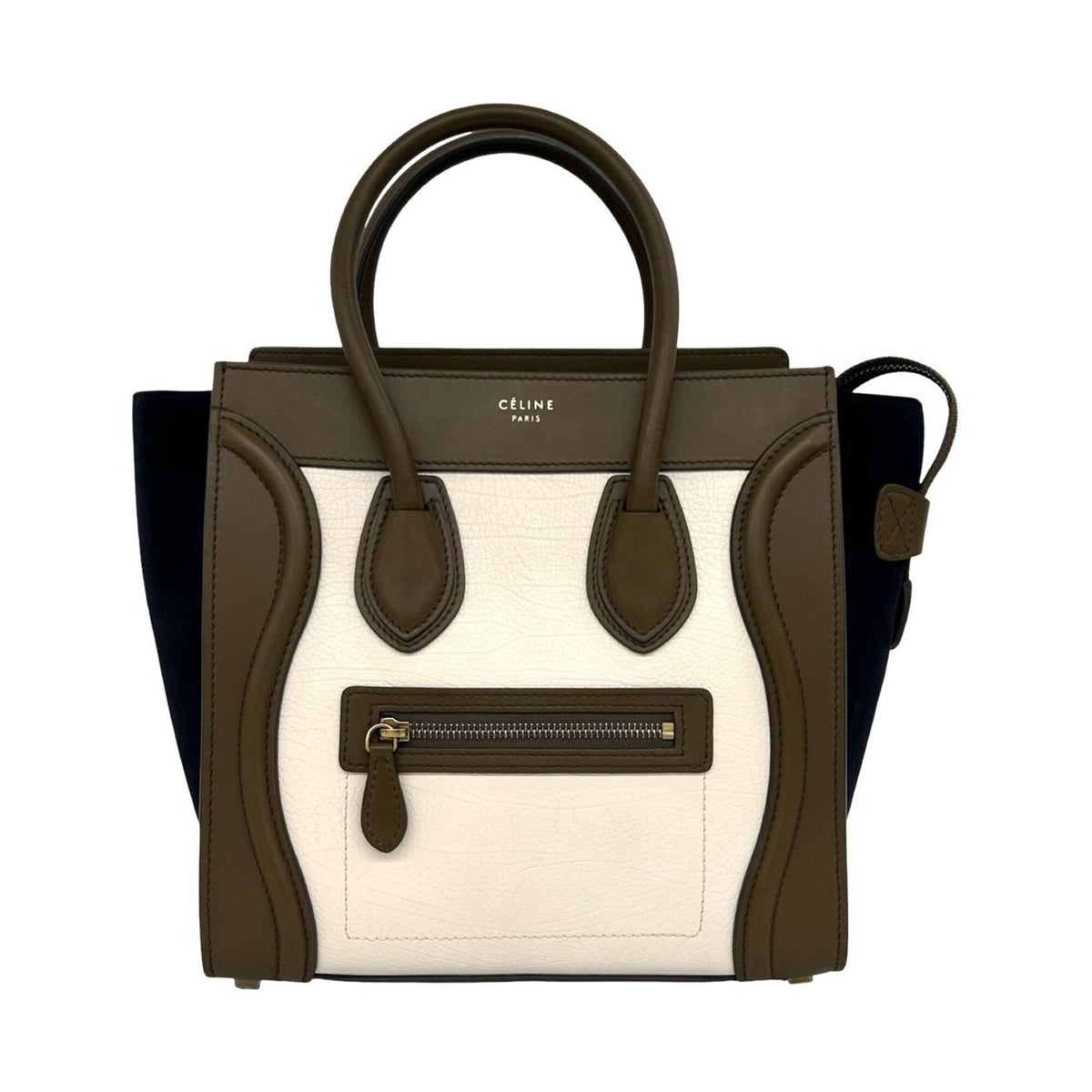 Celine Brown Ivory Navy Leather Handbag Tote Bag (Pre-Owned)