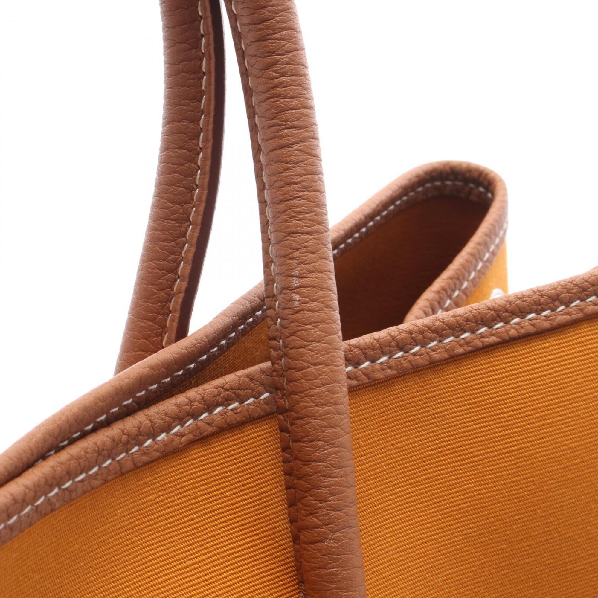Hermes Brown Orange Saffron Toile Officier Negonda Leather Handbag Tote Bag (Pre-Owned)