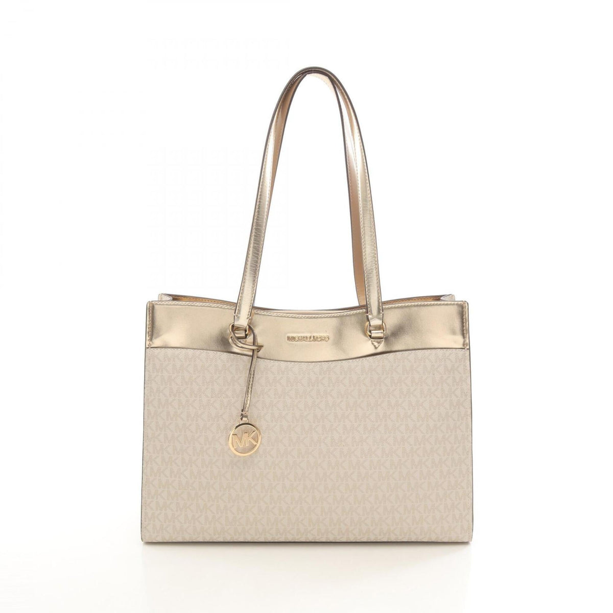 Michael Kors Gold Ivory Coated Canvas Pvc Leather Handbag Tote Bag Weekend Bag (Pre-Owned)