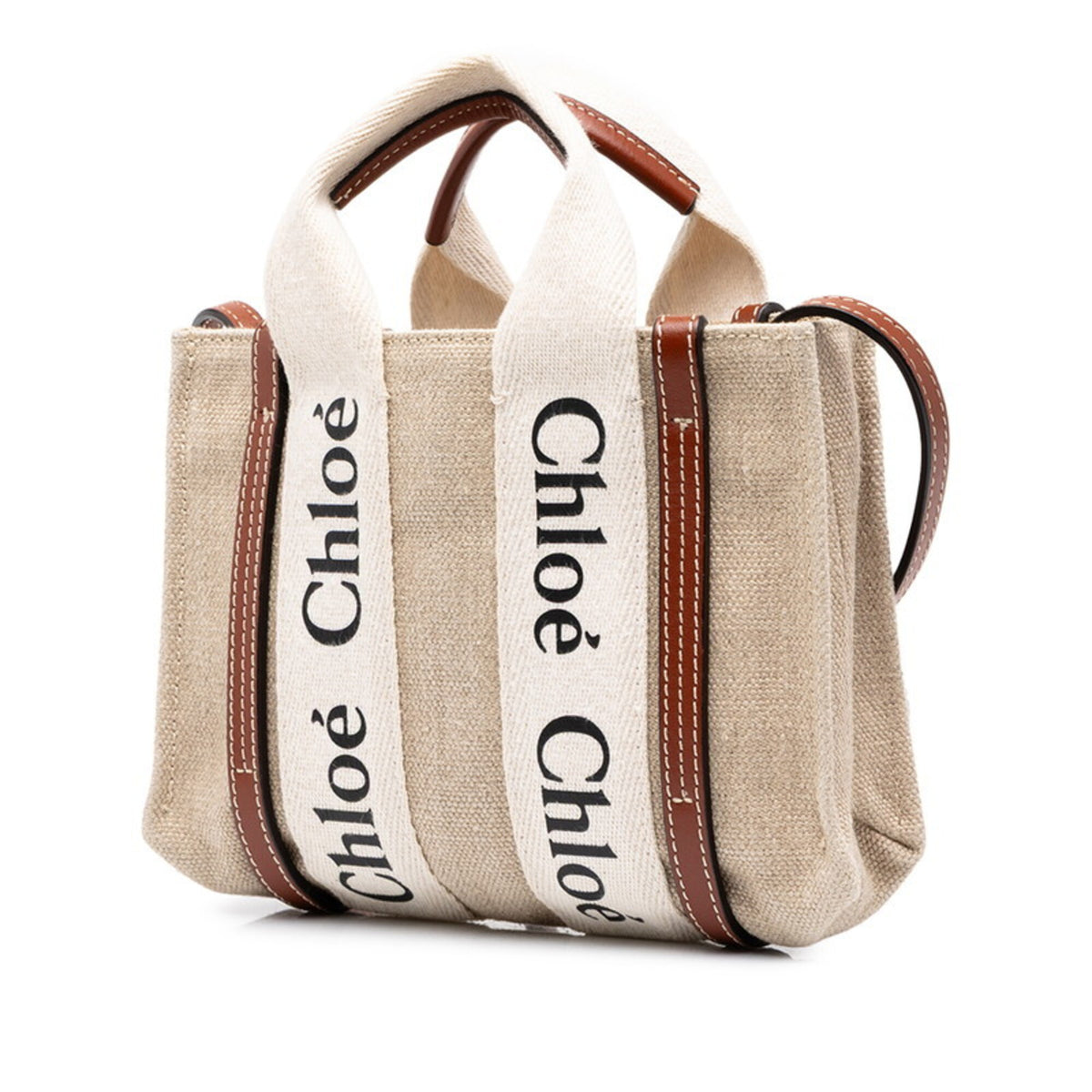 Chloé Beige Brown Canvas Leather Handbag Shoulder Bag (Pre-Owned)