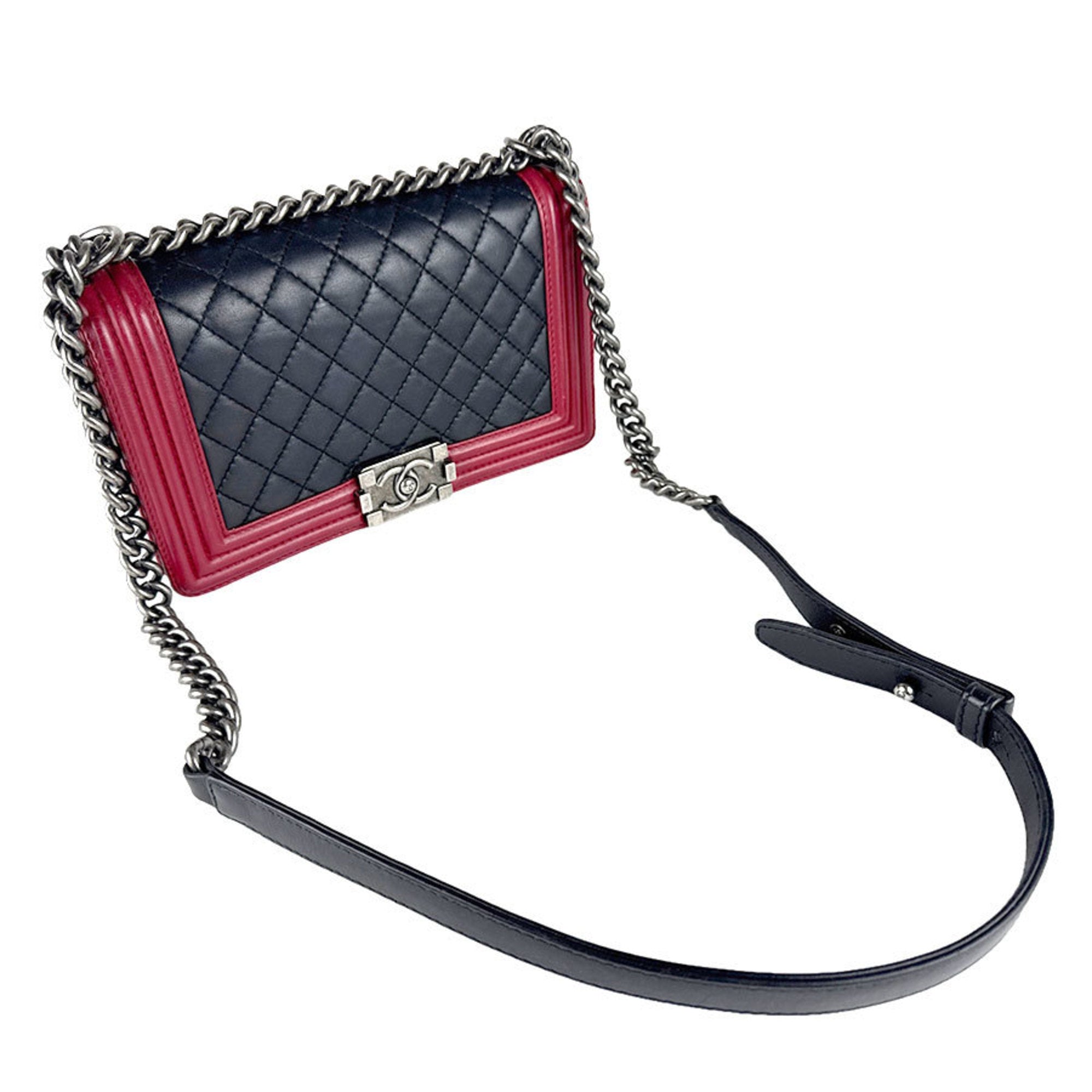 Chanel Black Red Color Leather Shoulder Bag (Pre-Owned)