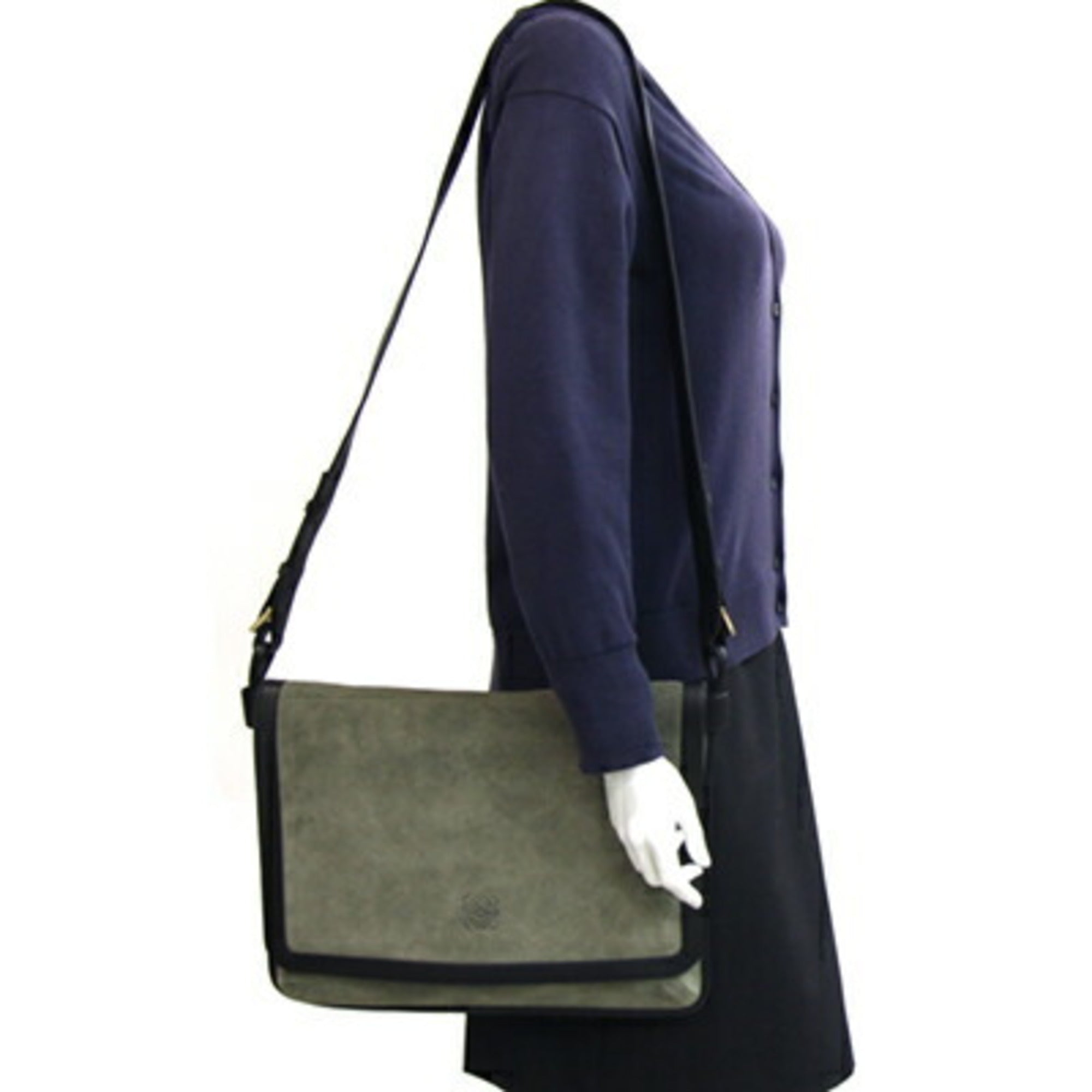 Loewe Black Green Khaki Suede Leather Shoulder Bag (Pre-Owned)