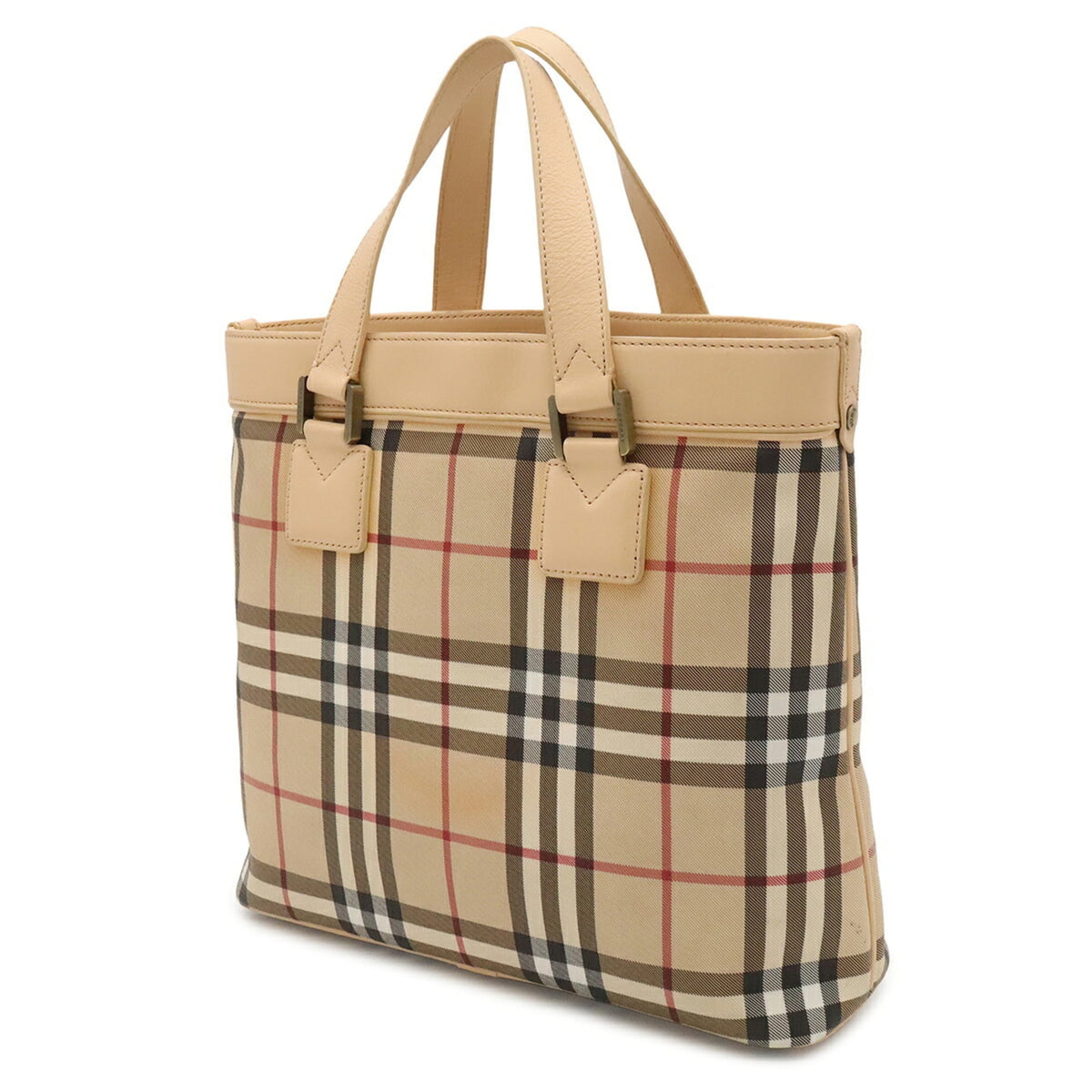 Burberry Beige Black Bordeaux Peach Coated Canvas Pvc Leather Handbag Tote Bag (Pre-Owned)