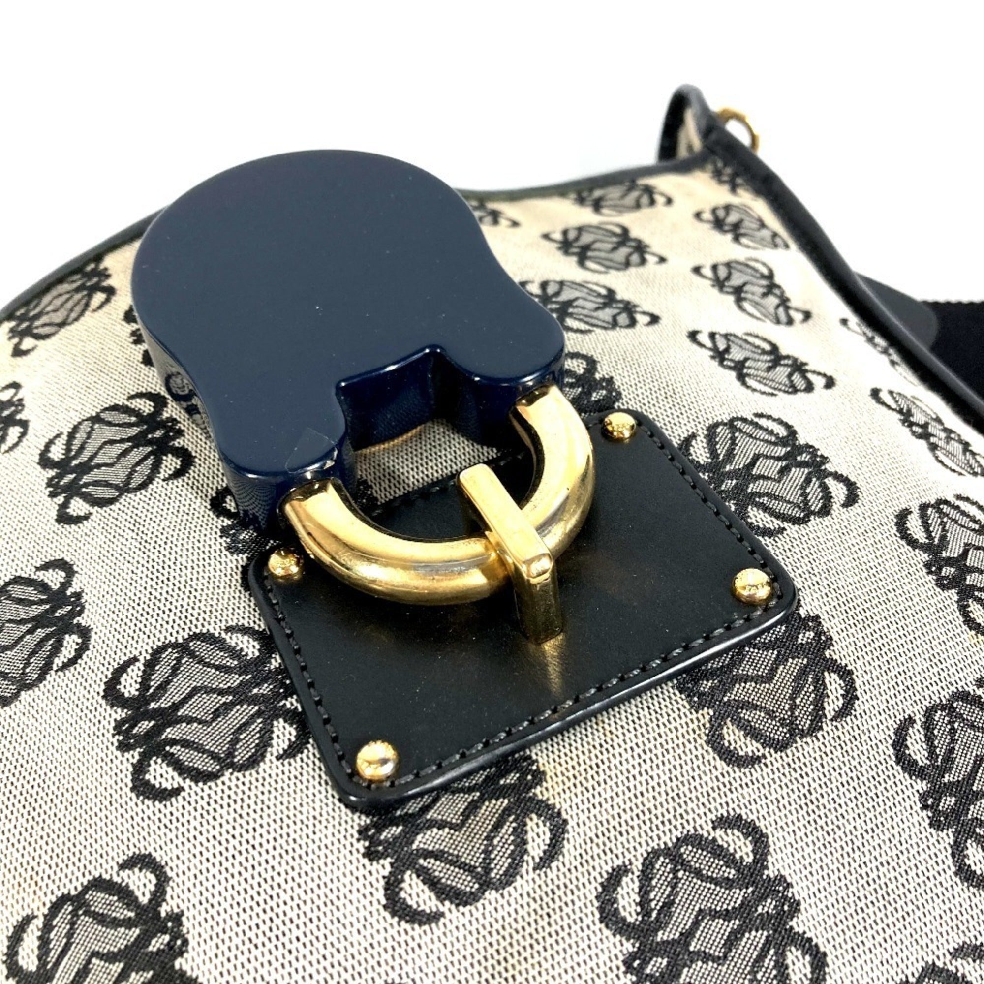 Loewe Black Gray Leather Canvas Shoulder Bag (Pre-Owned)
