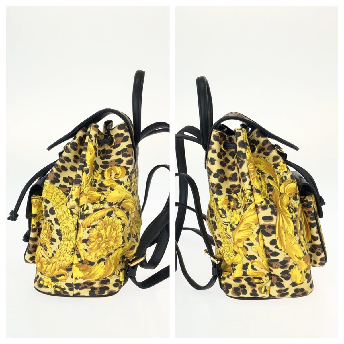 Versace Black Yellow Pvc Leather Backpack (Pre-Owned)