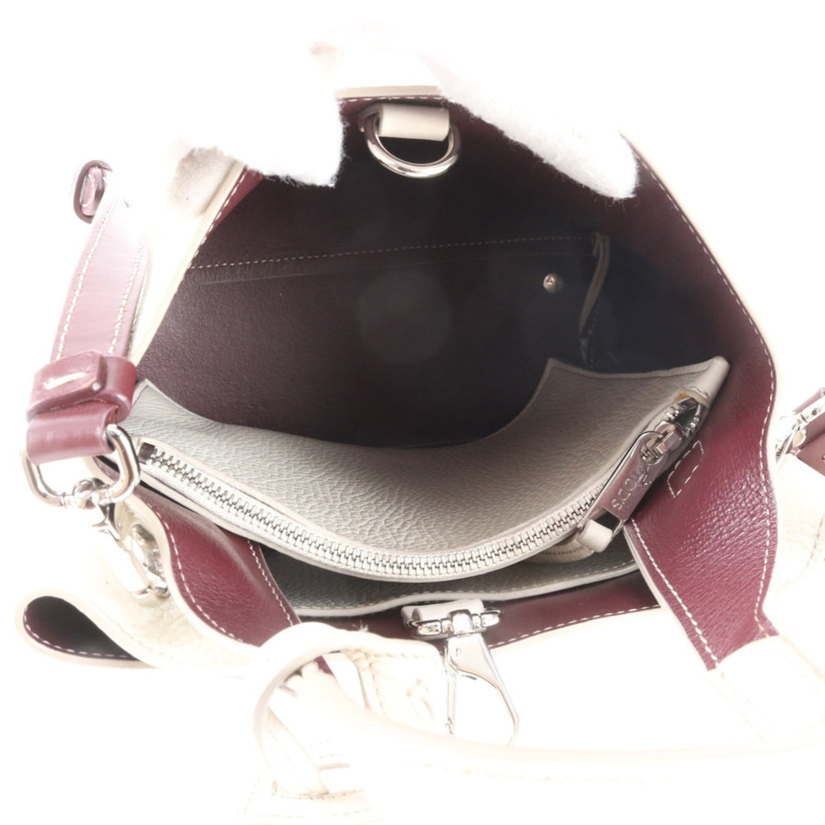 Tod's Red Color White Wine Leather Handbag Shoulder Bag Tote Bag (Pre-Owned)