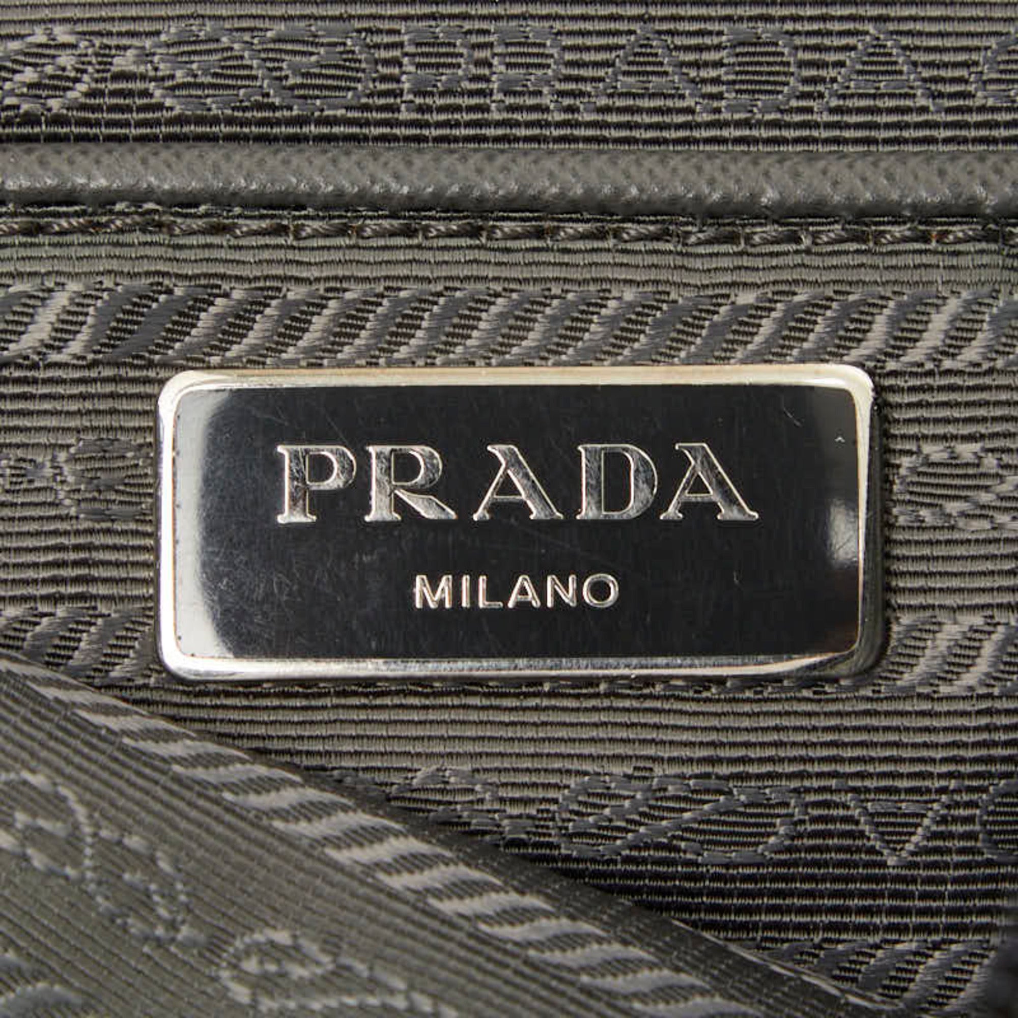 Prada Gray Nylon Leather Handbag Shoulder Bag (Pre-Owned)