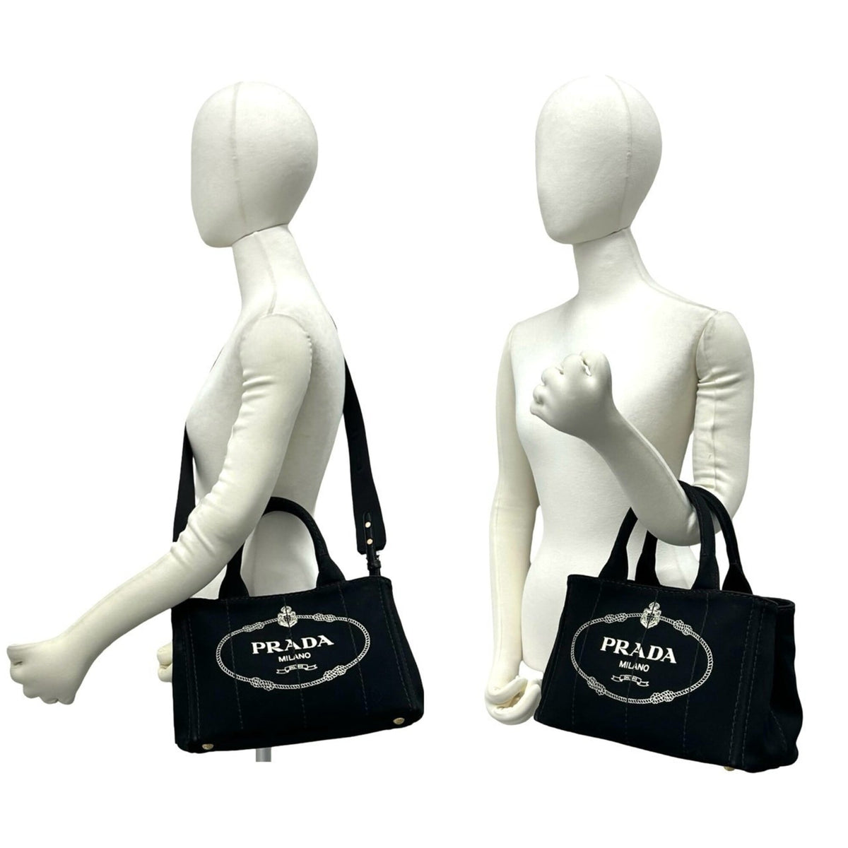 Prada Black Canvas Handbag Shoulder Bag Tote Bag (Pre-Owned)
