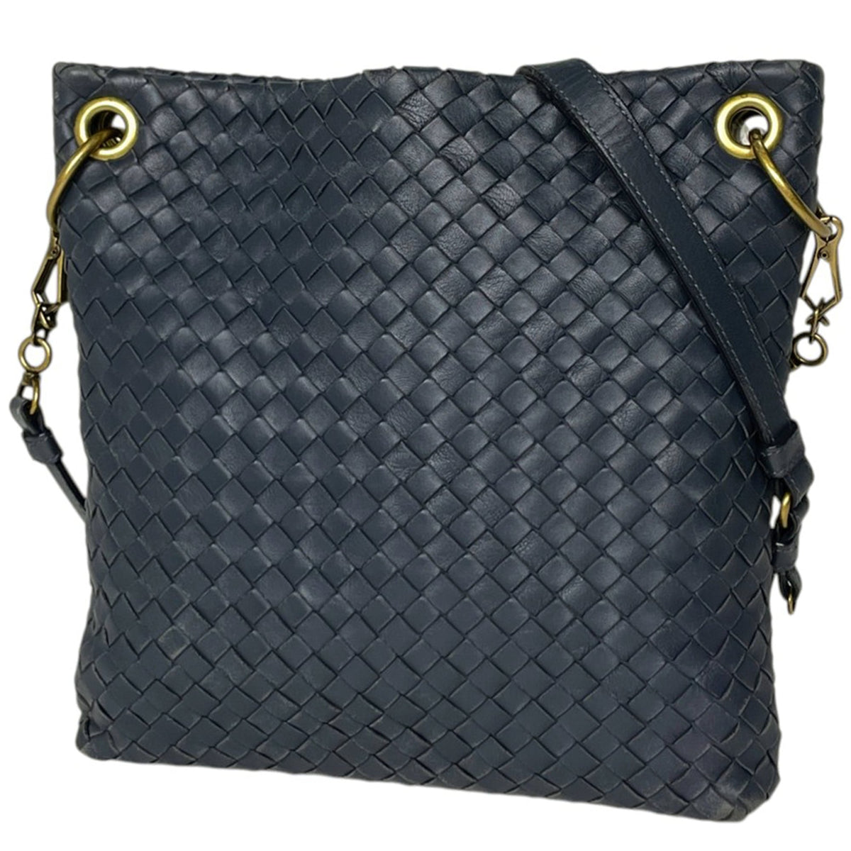 Bottega Veneta Intrecciato Navy Leather Shoulder Bag (Pre-Owned)