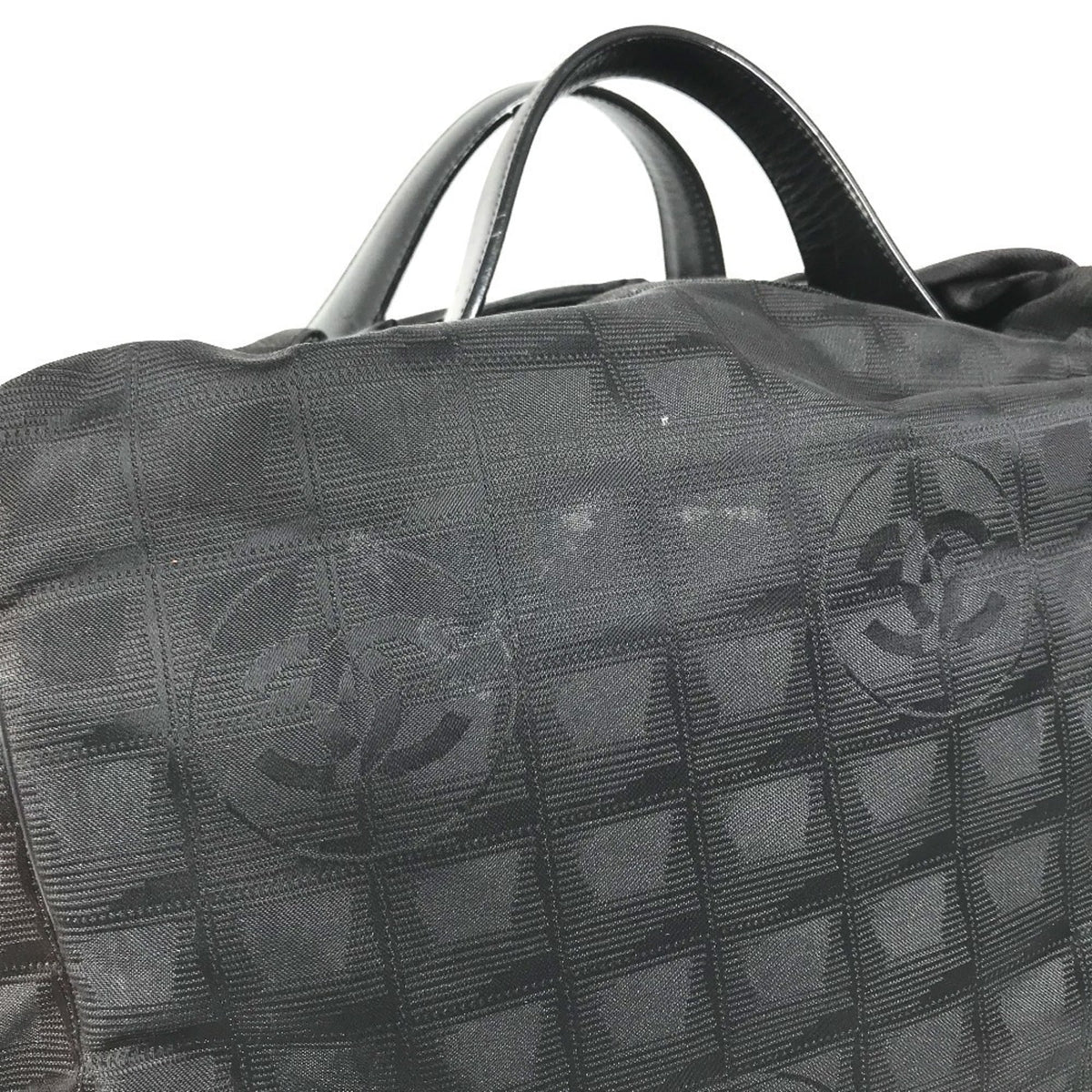 Chanel New Travel Line Black Nylon Leather Boston Bag Handbag (Pre-Owned)