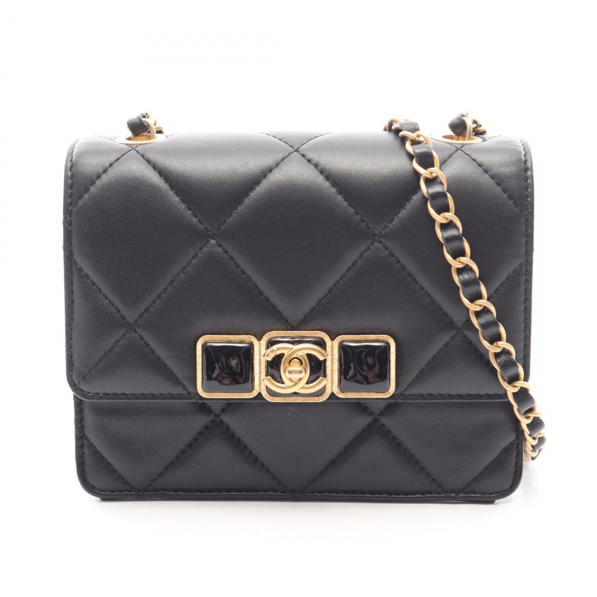 Chanel Black Leather Handbag Shoulder Bag (Pre-Owned)