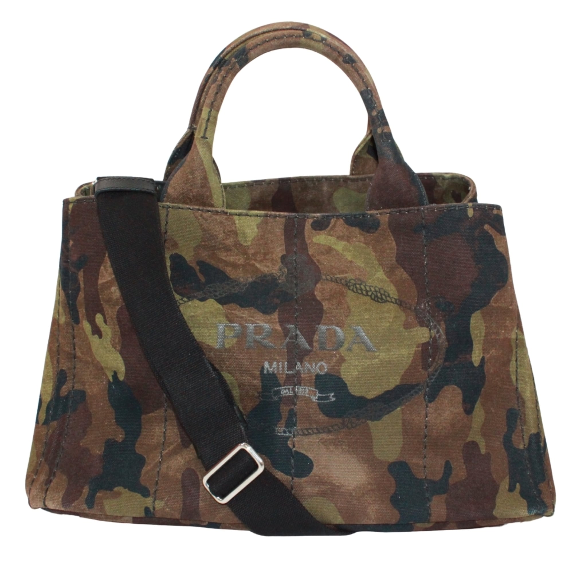 Prada Black Brown Khaki Canvas Handbag (Pre-Owned)