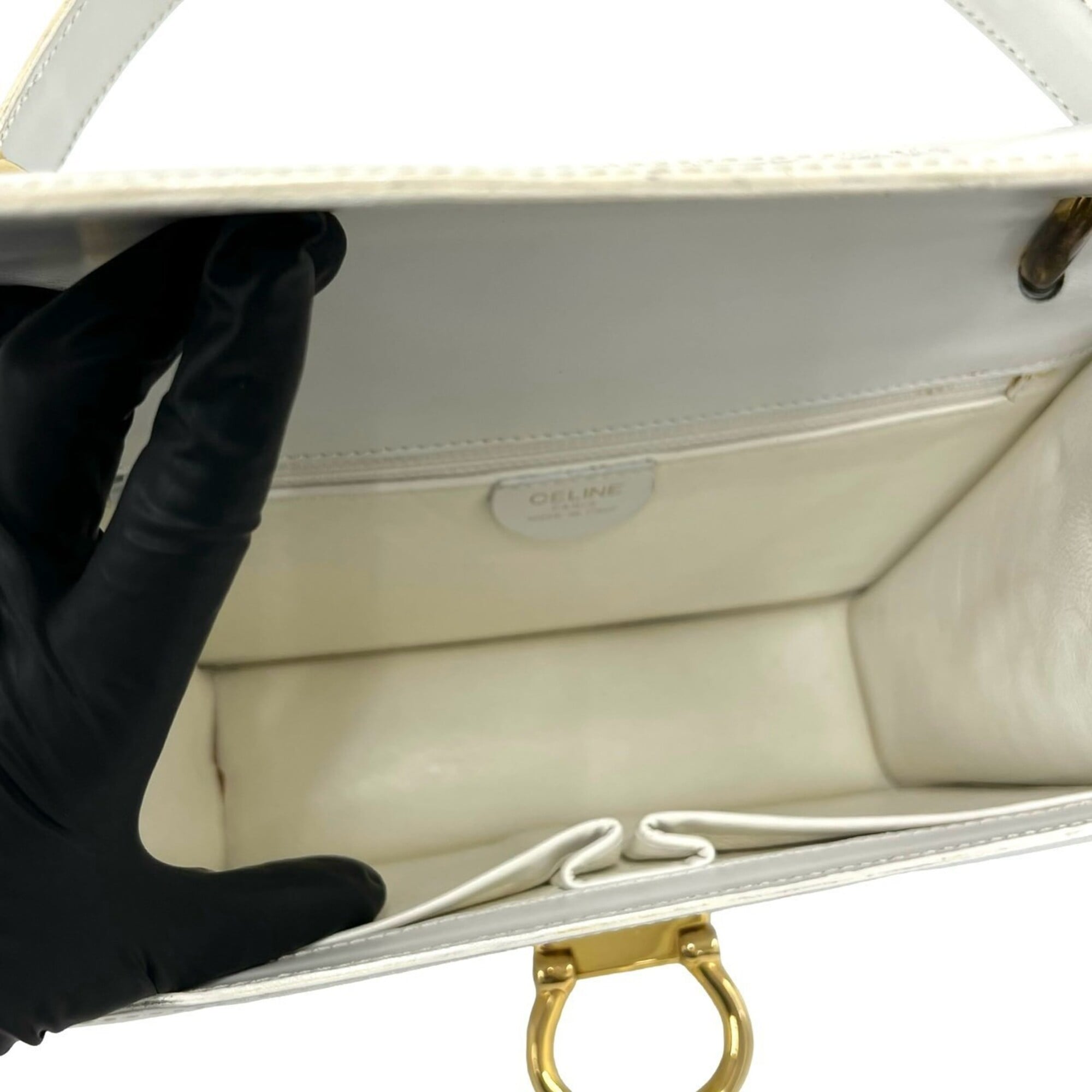 Celine White Leather Handbag Tote Bag (Pre-Owned)