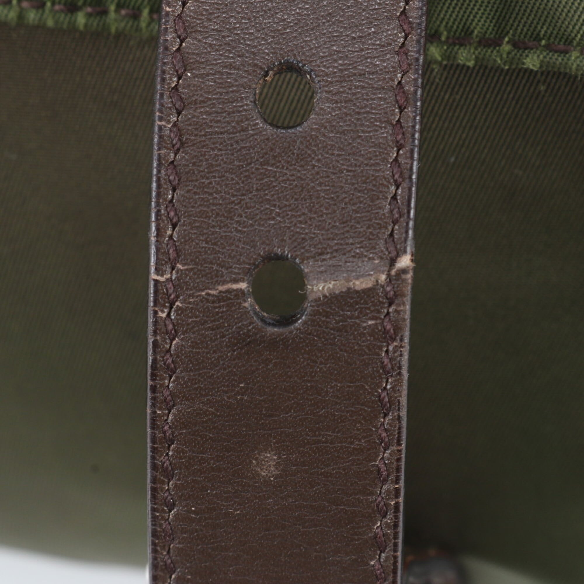 Prada Brown Green Khaki Nylon Leather Shoulder Bag (Pre-Owned)