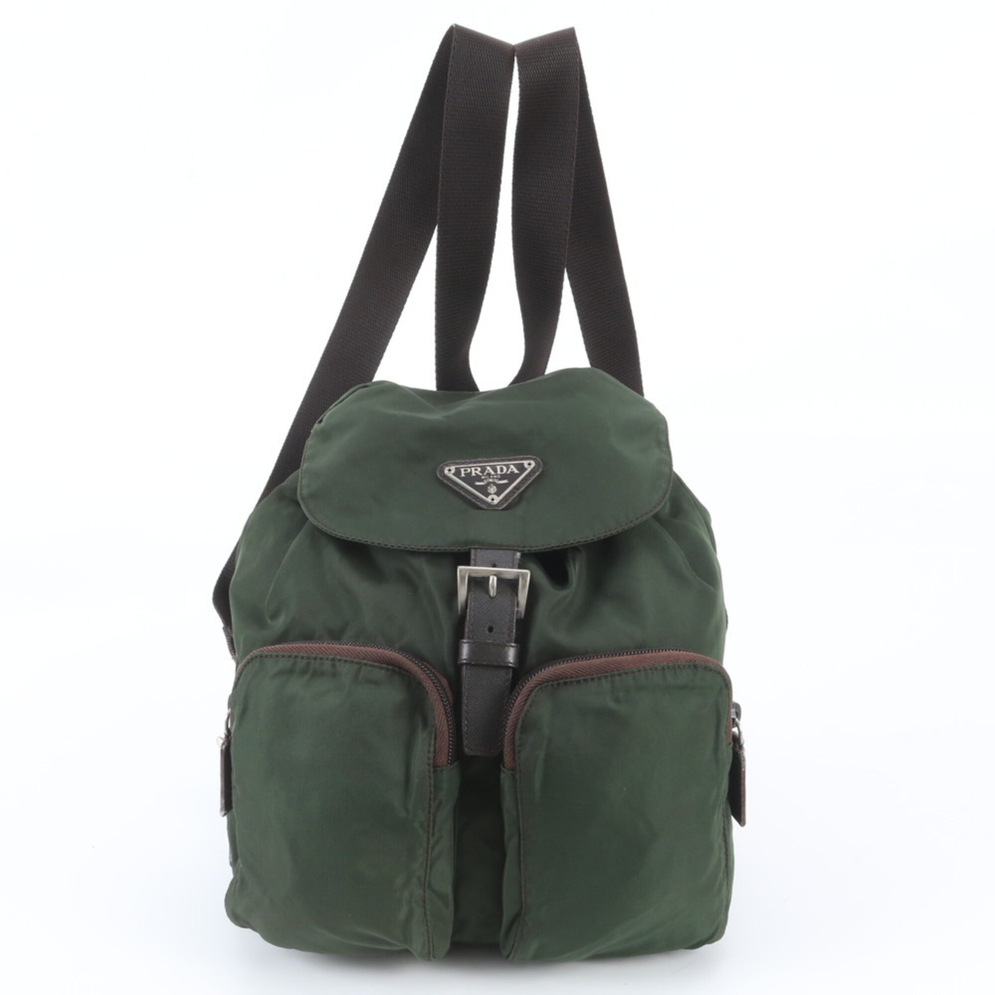 Prada Green Khaki Nylon Leather Backpack (Pre-Owned)